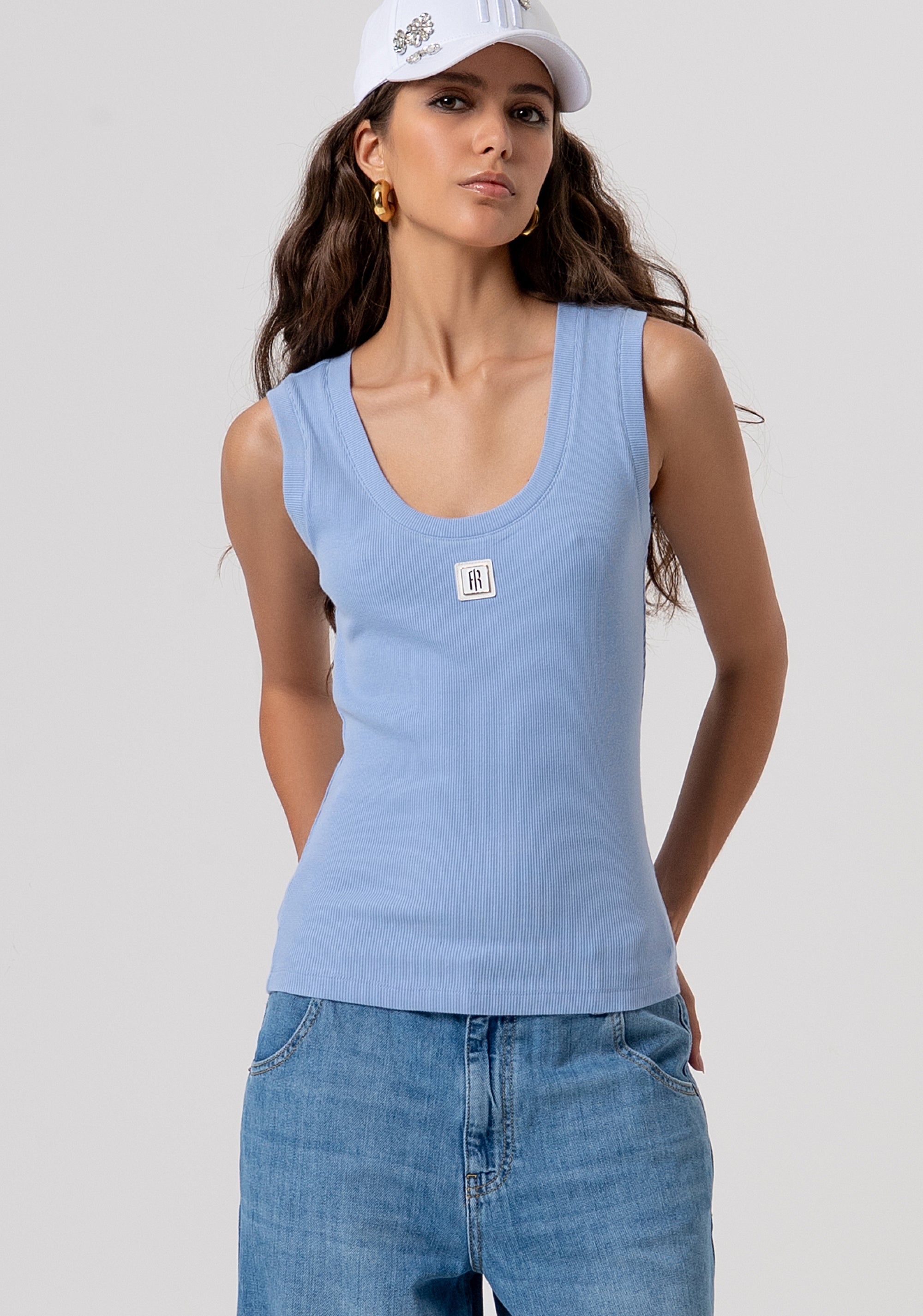 Top senza maniche aderente a costine FP26ST2001J40101-175 Fracomina