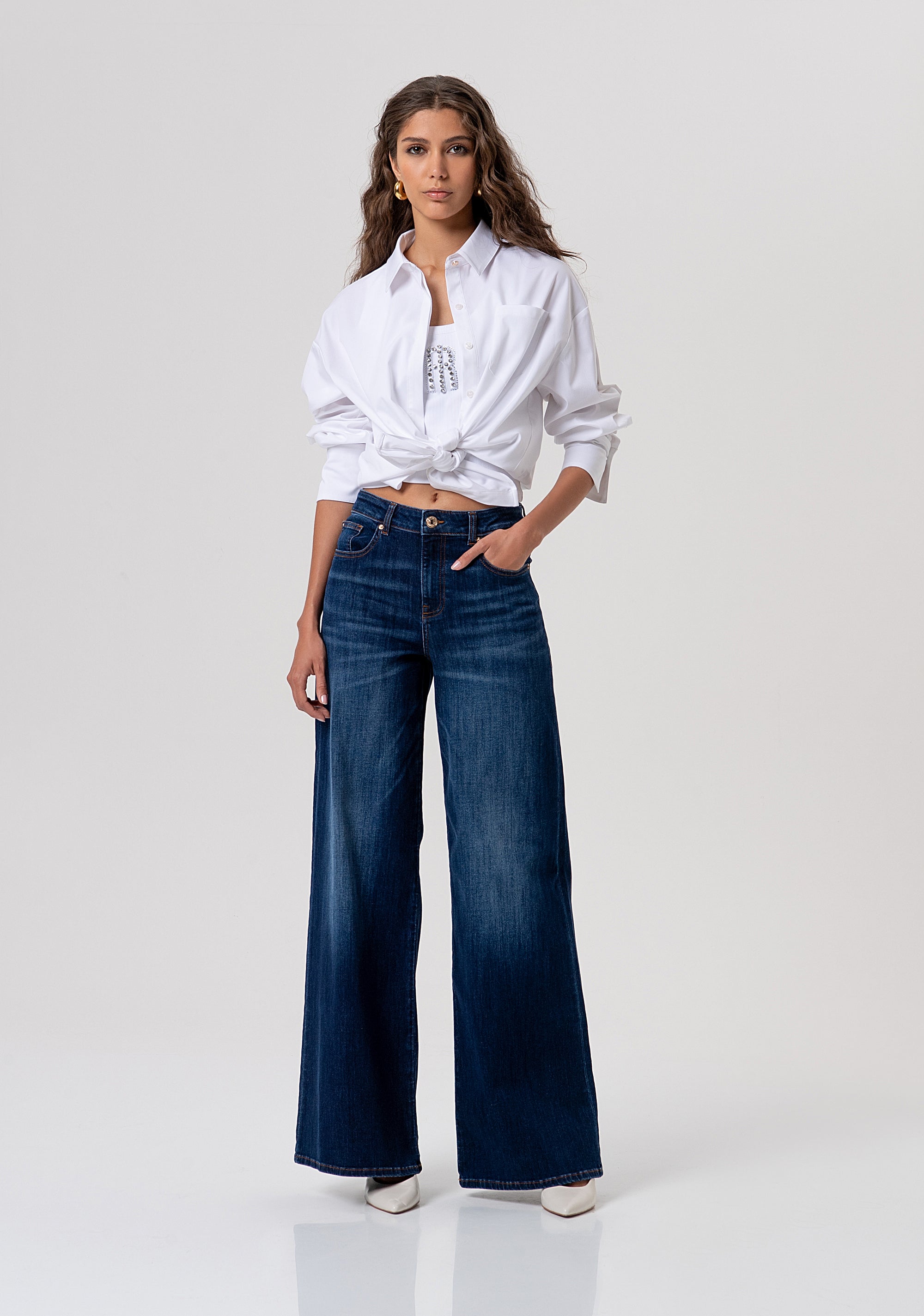 Jeans flare in denim con lavaggio medio FP26SV3015D46401-117 Fracomina
