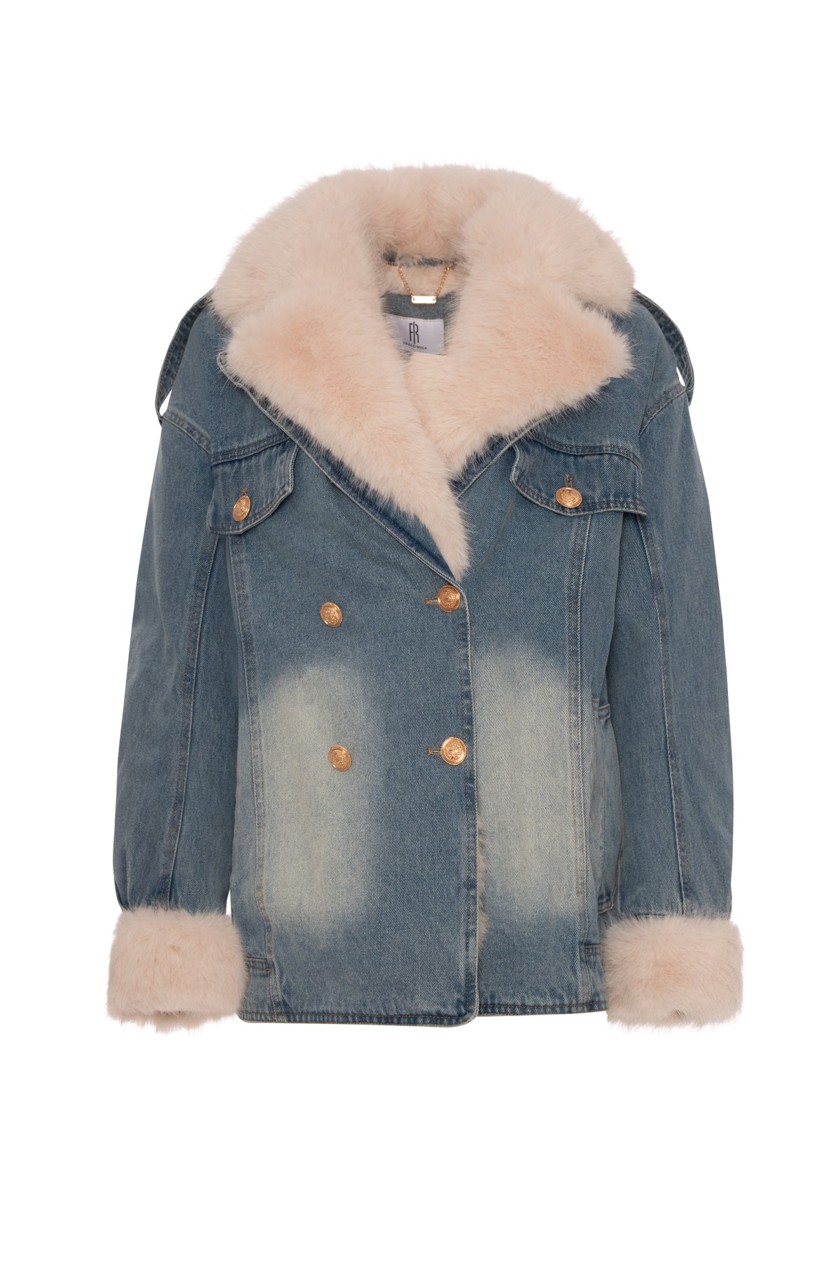 Giacca over in denim con lavaggio vintage e con finta pelliccia FP26WJ4002D40904 FRACOMINA