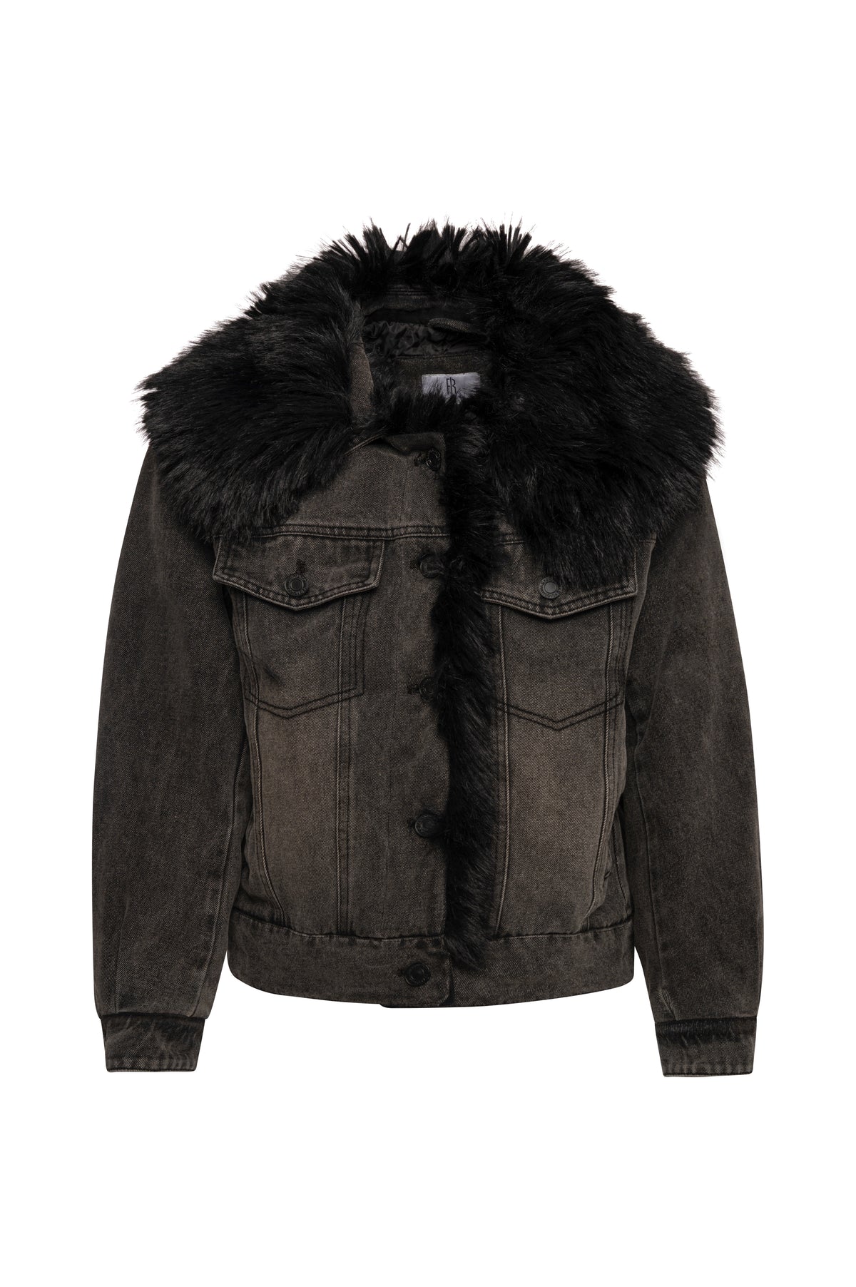 Giacca regular in denim black con lavaggio medio e con finta pelliccia FP26WJ4003D40993 FRACOMINA