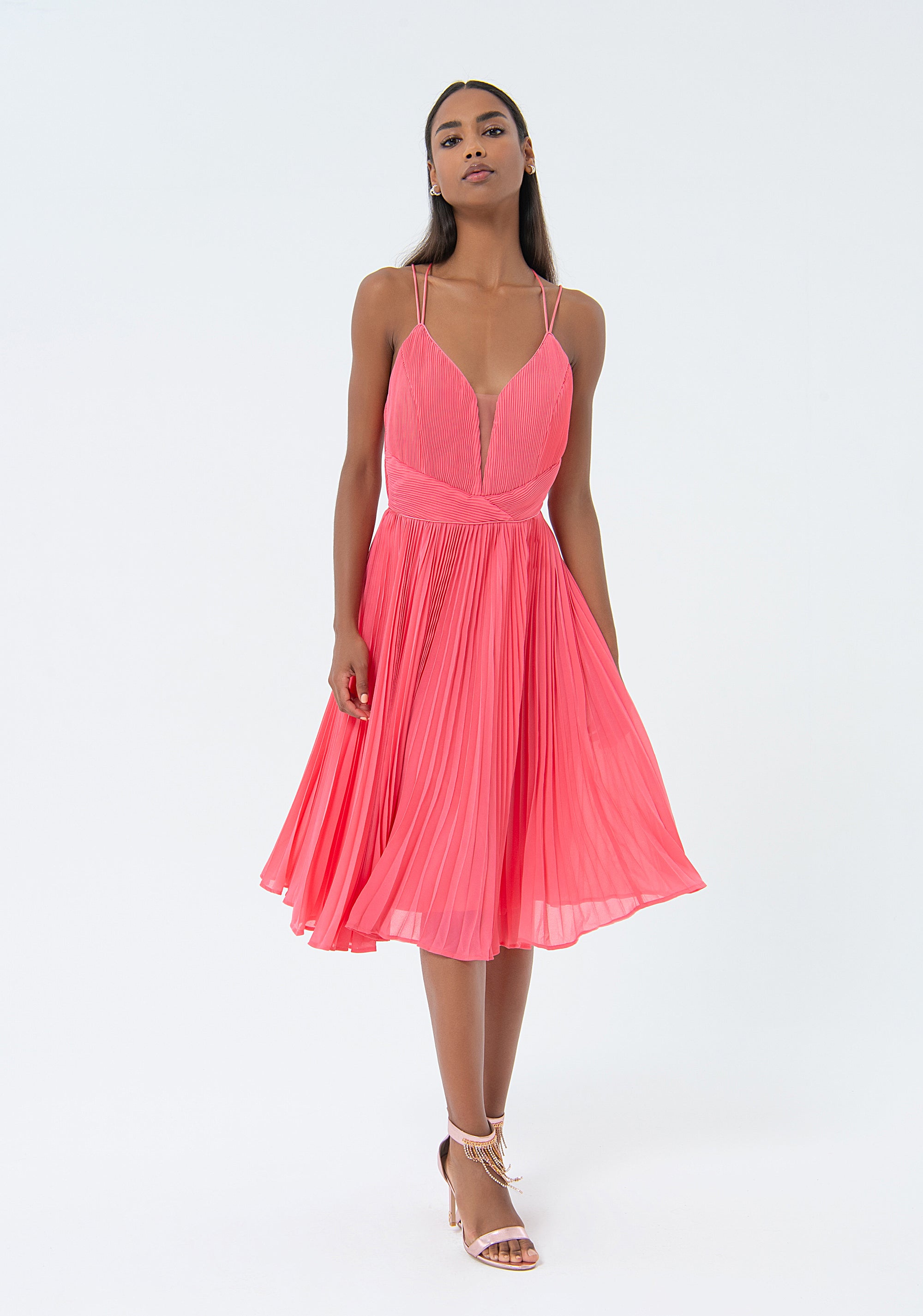 Abito senza maniche midi in tessuto plissettato FQ24SD1019W412F9