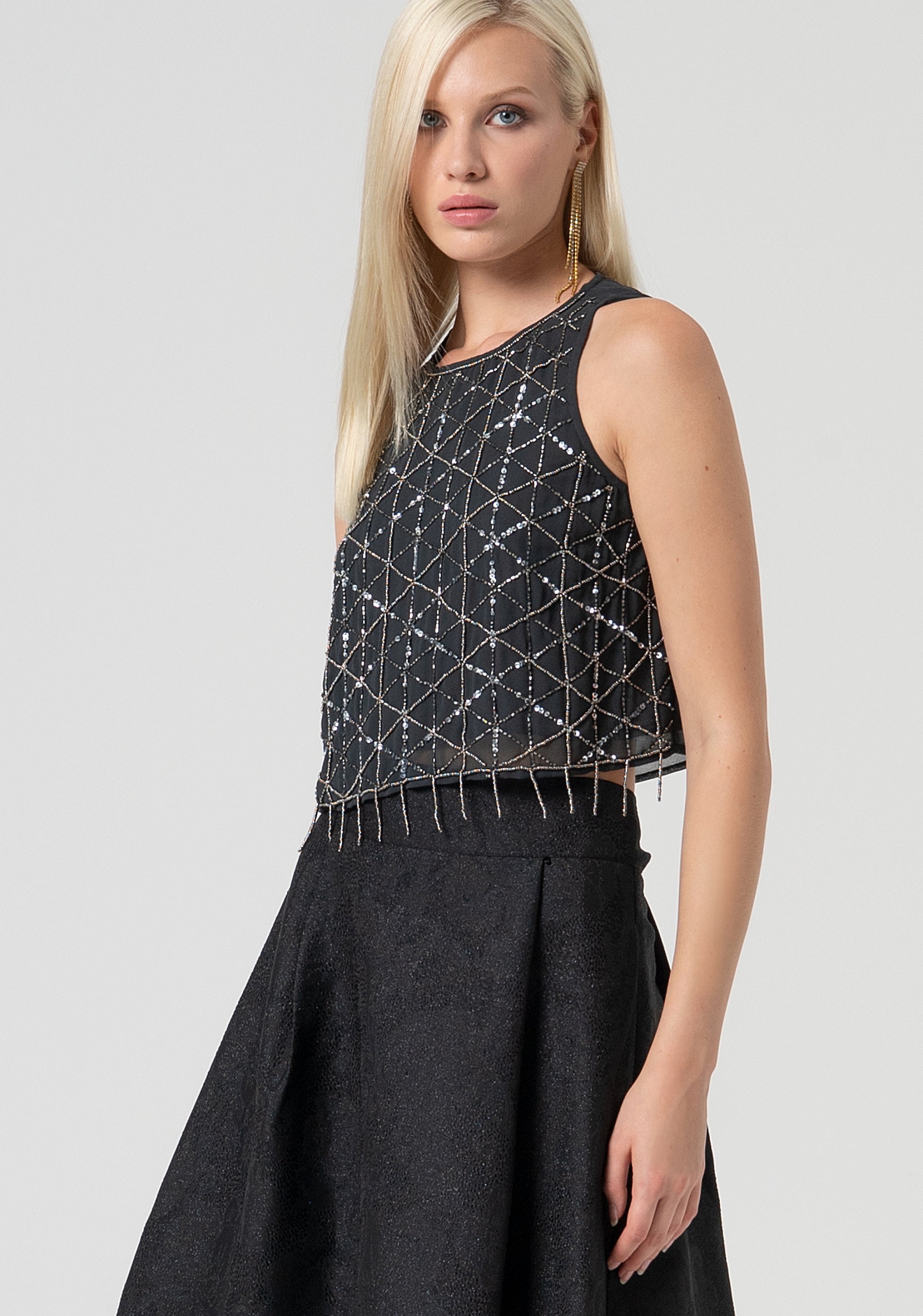 Top senza maniche cropped con perline FQ25ST2007W412R9-T31 Fracomina