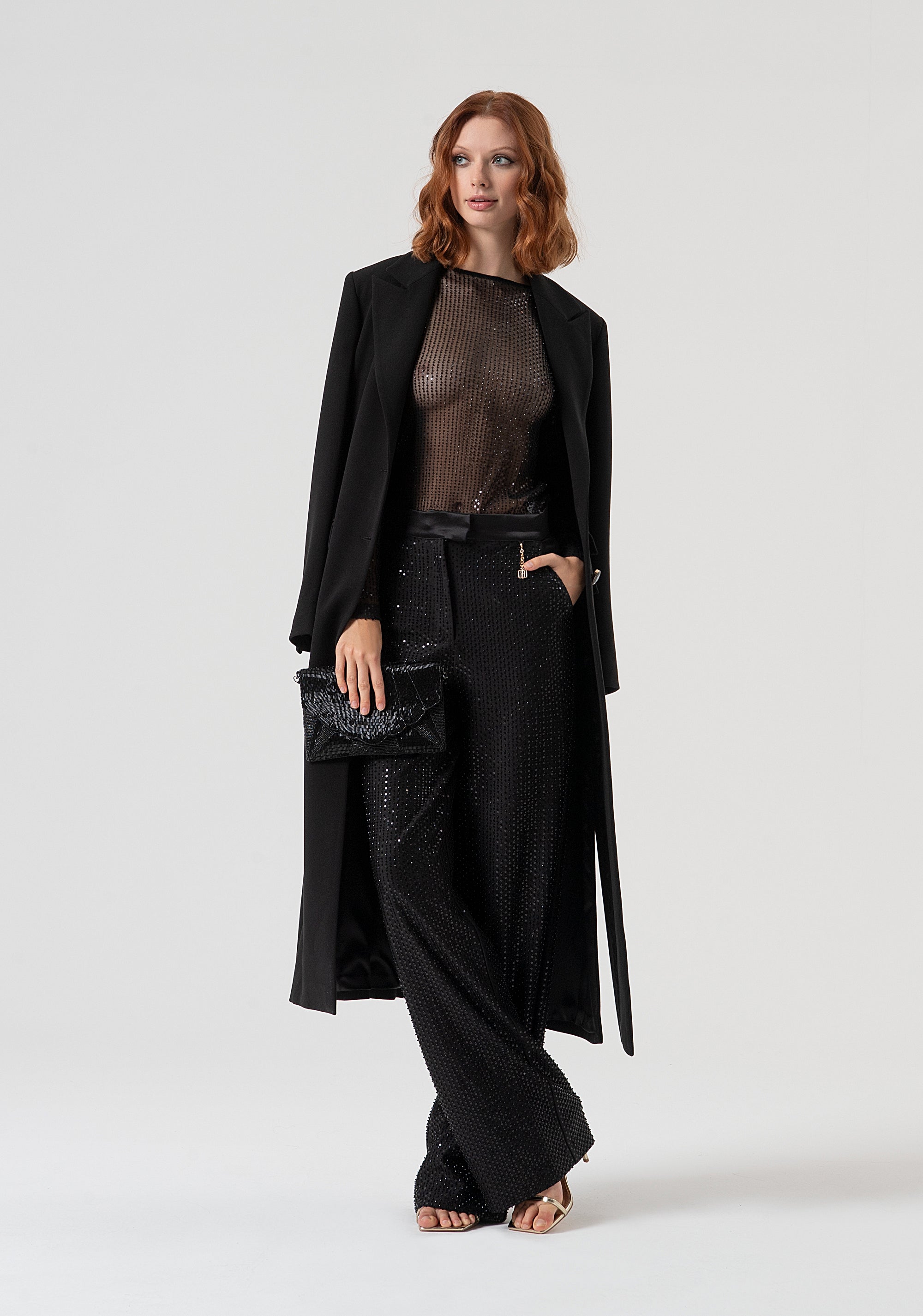 Blusa regular in tessuto trasparente con paillettes FQ25WT1001W424R9-053 Fracomina
