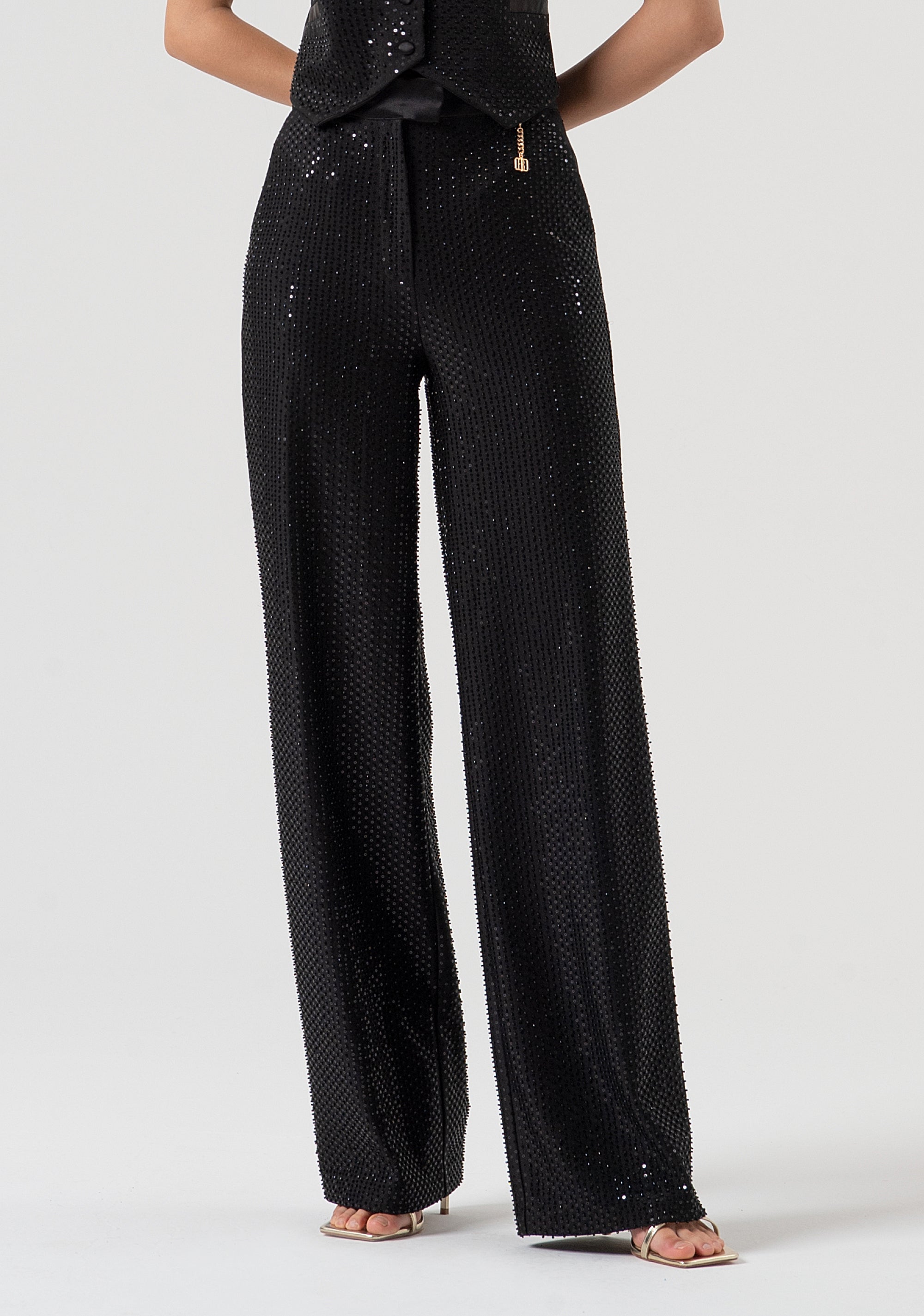 Pantalone a palazzo wide in tessuto con paillettes FQ25WV3001W815R9-053 Fracomina