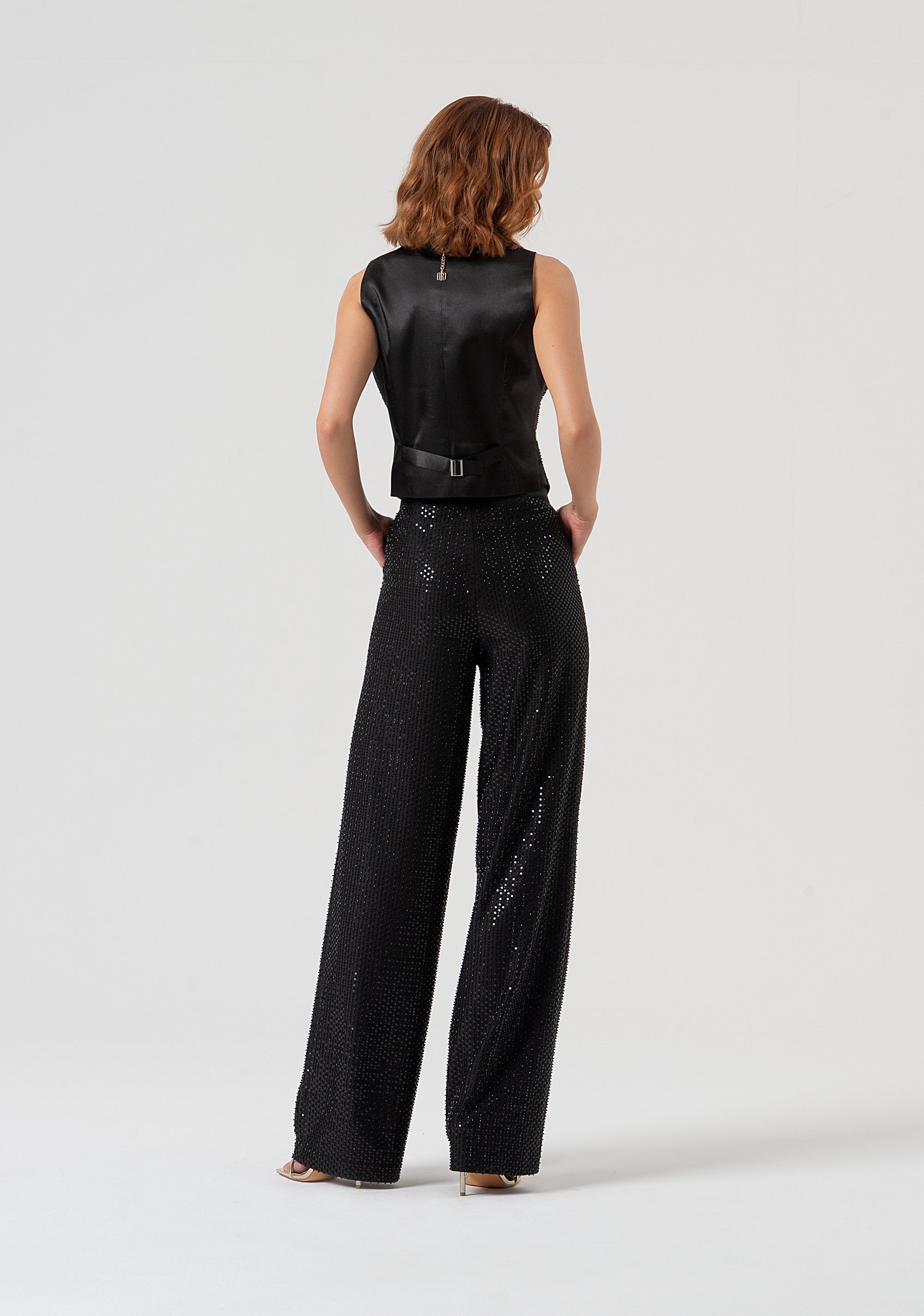 Pantalone a palazzo wide in tessuto con paillettes FQ25WV3001W815R9-053 Fracomina