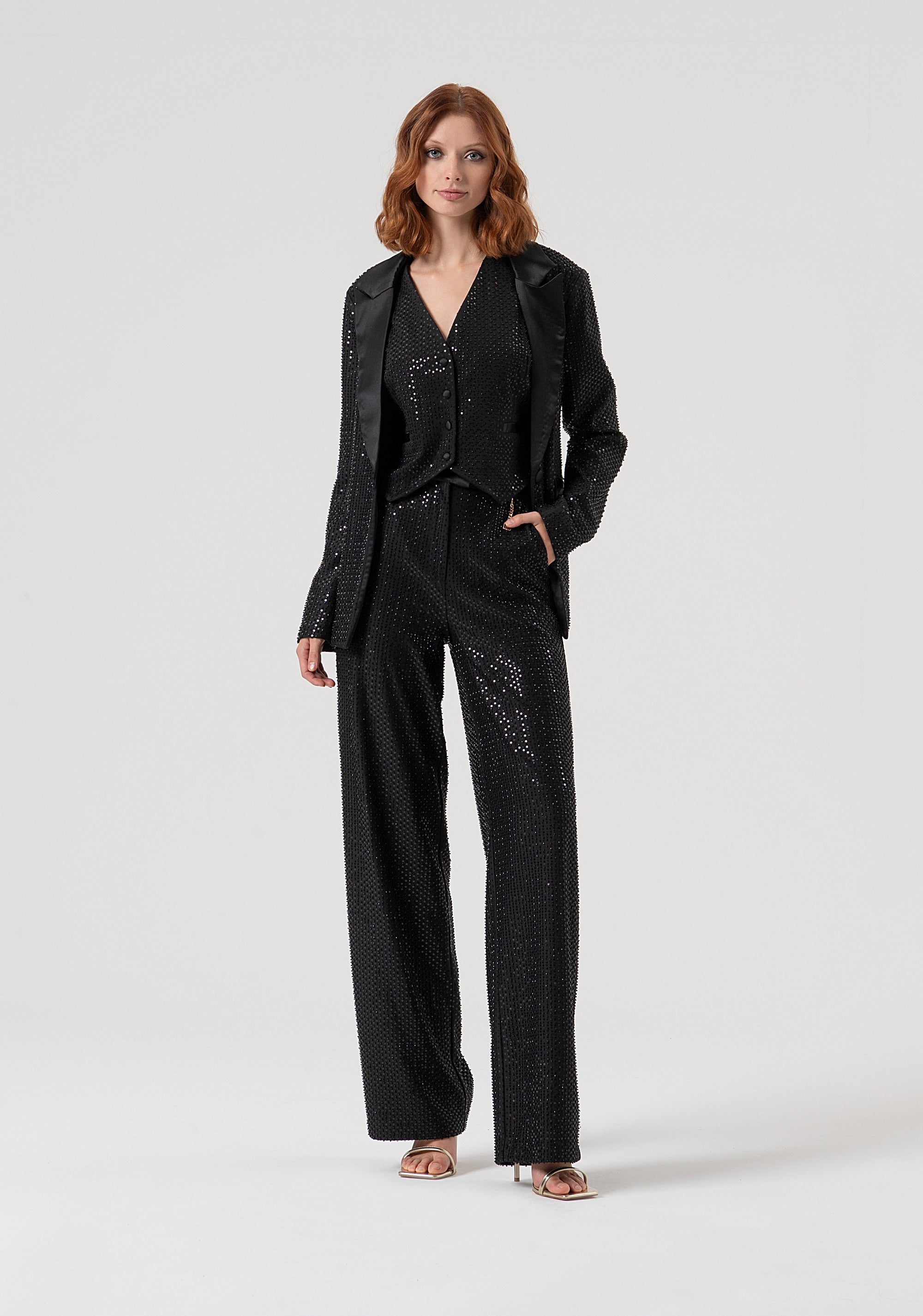 Pantalone a palazzo wide in tessuto con paillettes FQ25WV3001W815R9-053 Fracomina