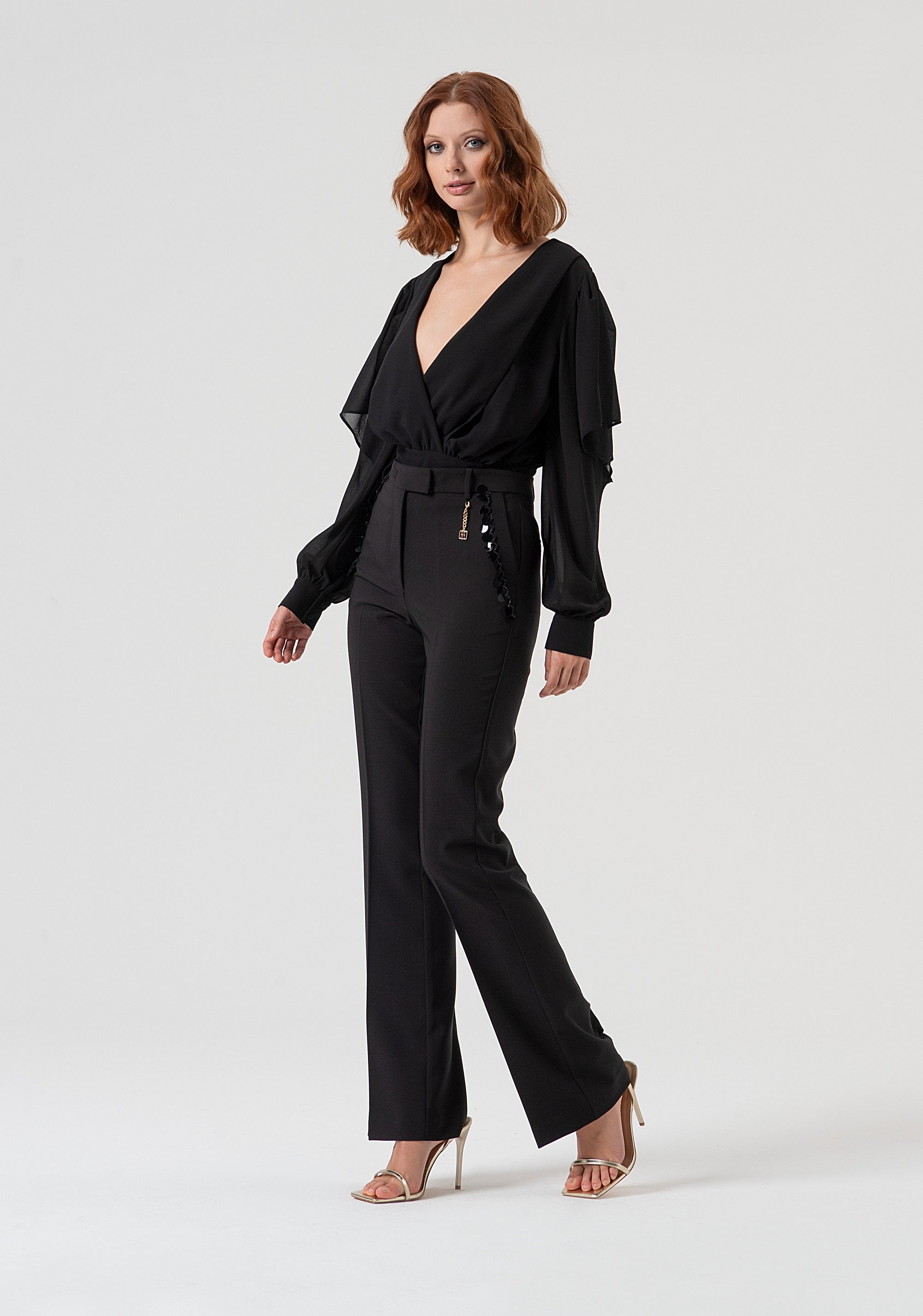 Pantalone bootcut con paillettes sulle tasche FQ25WVA001W429R9-053 Fracomina