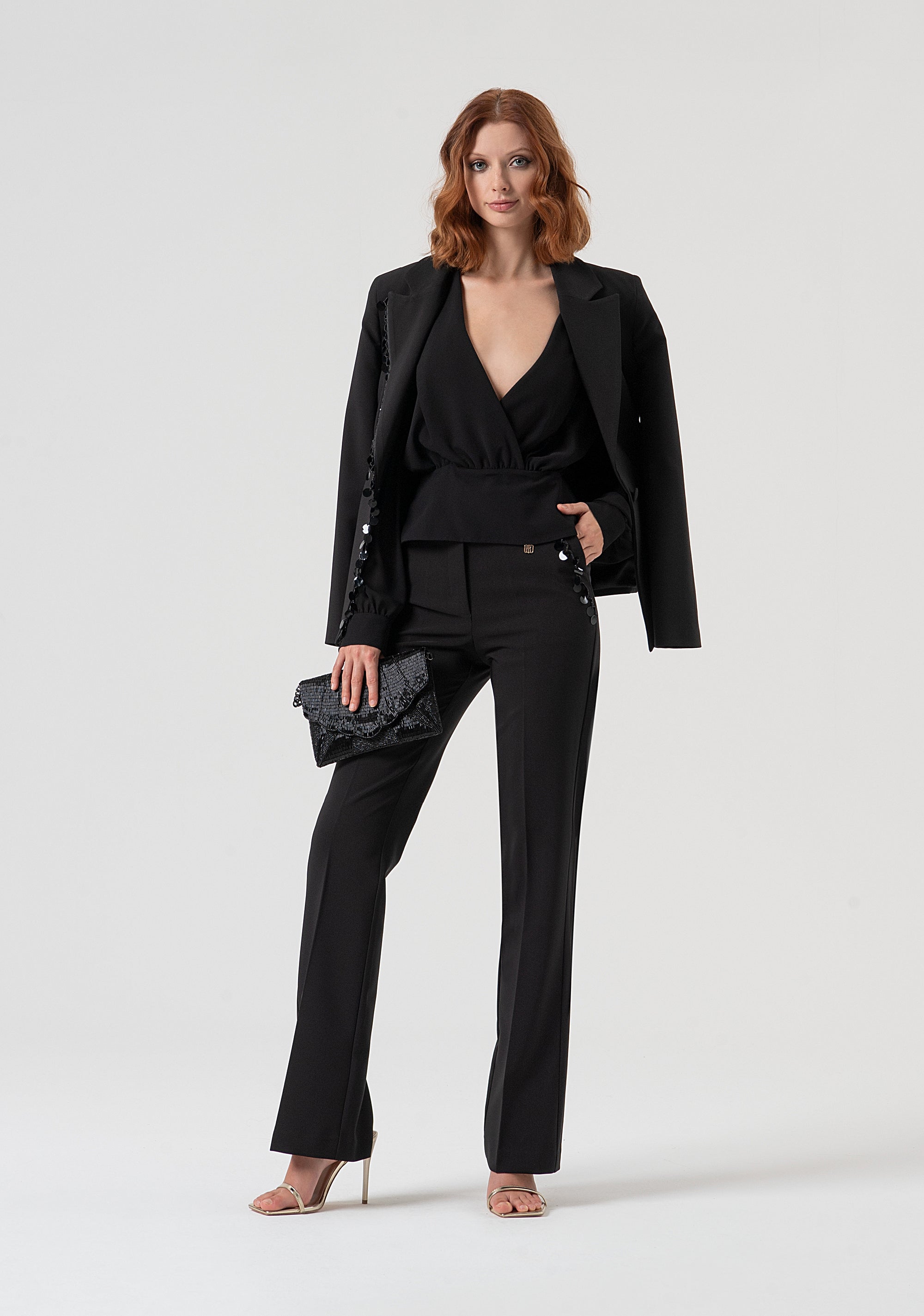 Pantalone bootcut con paillettes sulle tasche FQ25WVA001W429R9-053 Fracomina