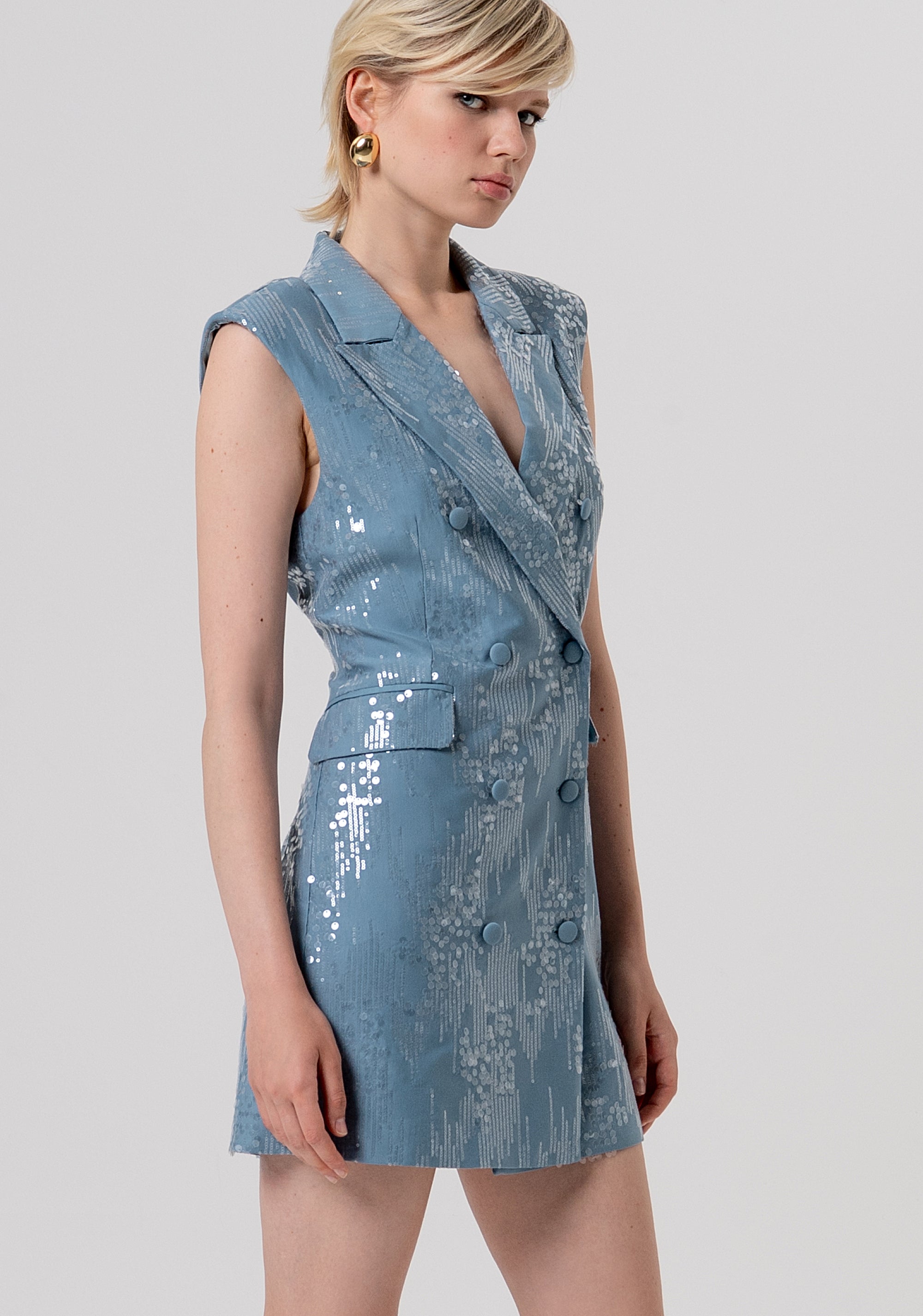 Abito regular mini modello blazer doppio petto in tessuto con paillettes FQ26SD1003W498N6-C33 Fracomina