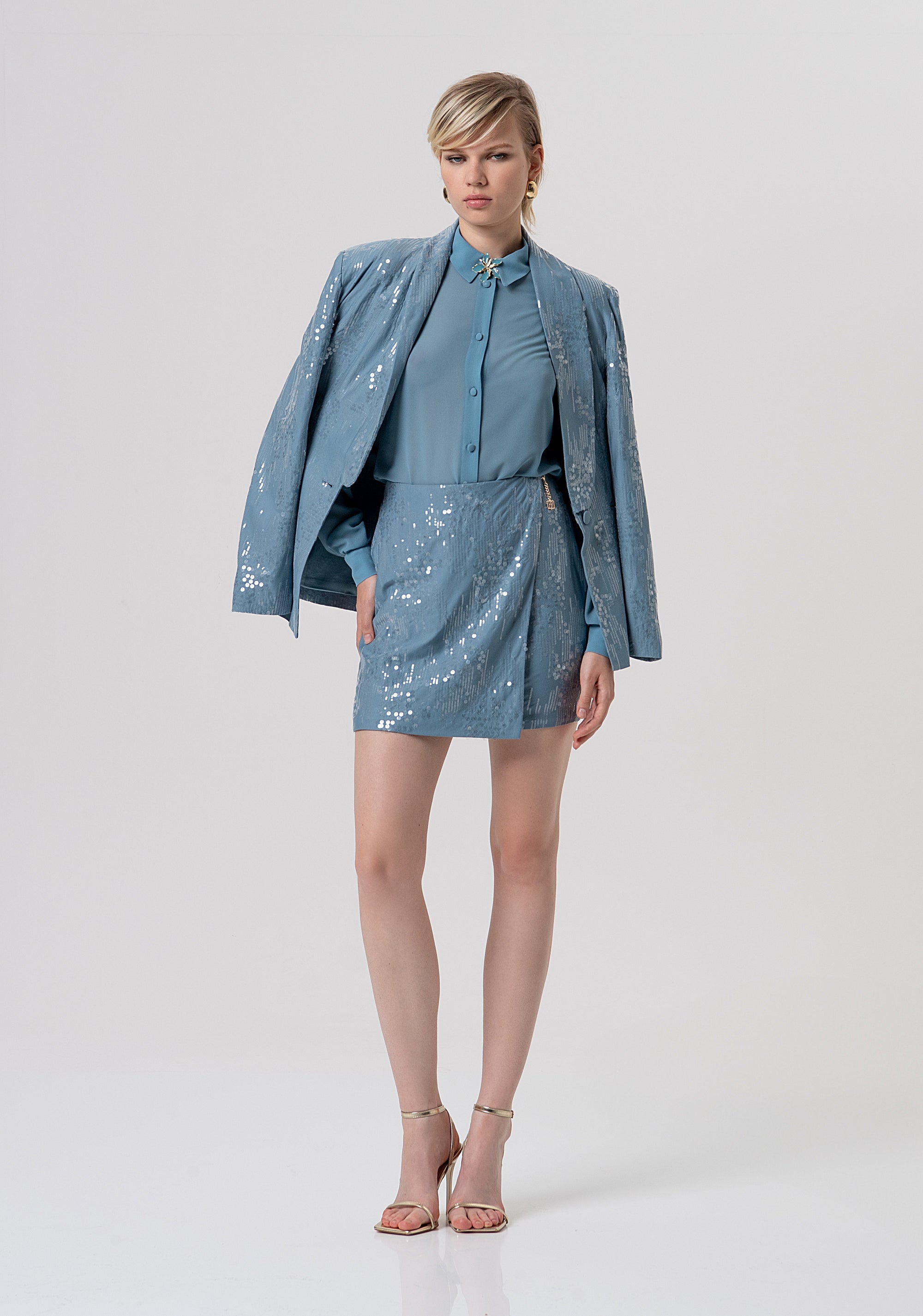 Gonna slim mini in tessuto con paillettes FQ26SG1001W498N6-C33 Fracomina