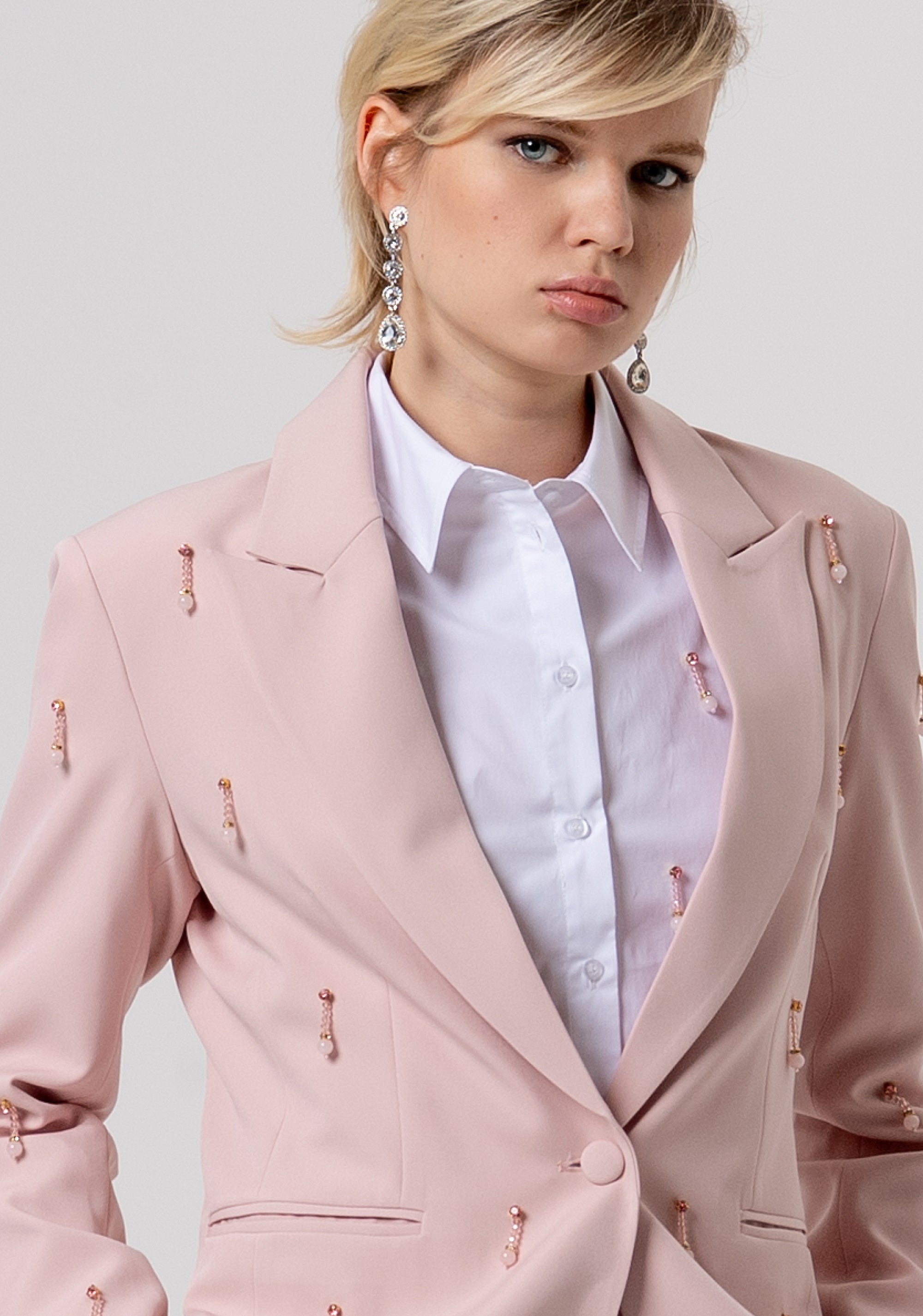Blazer regular monopetto in tessuto con applicazioni gioiello
