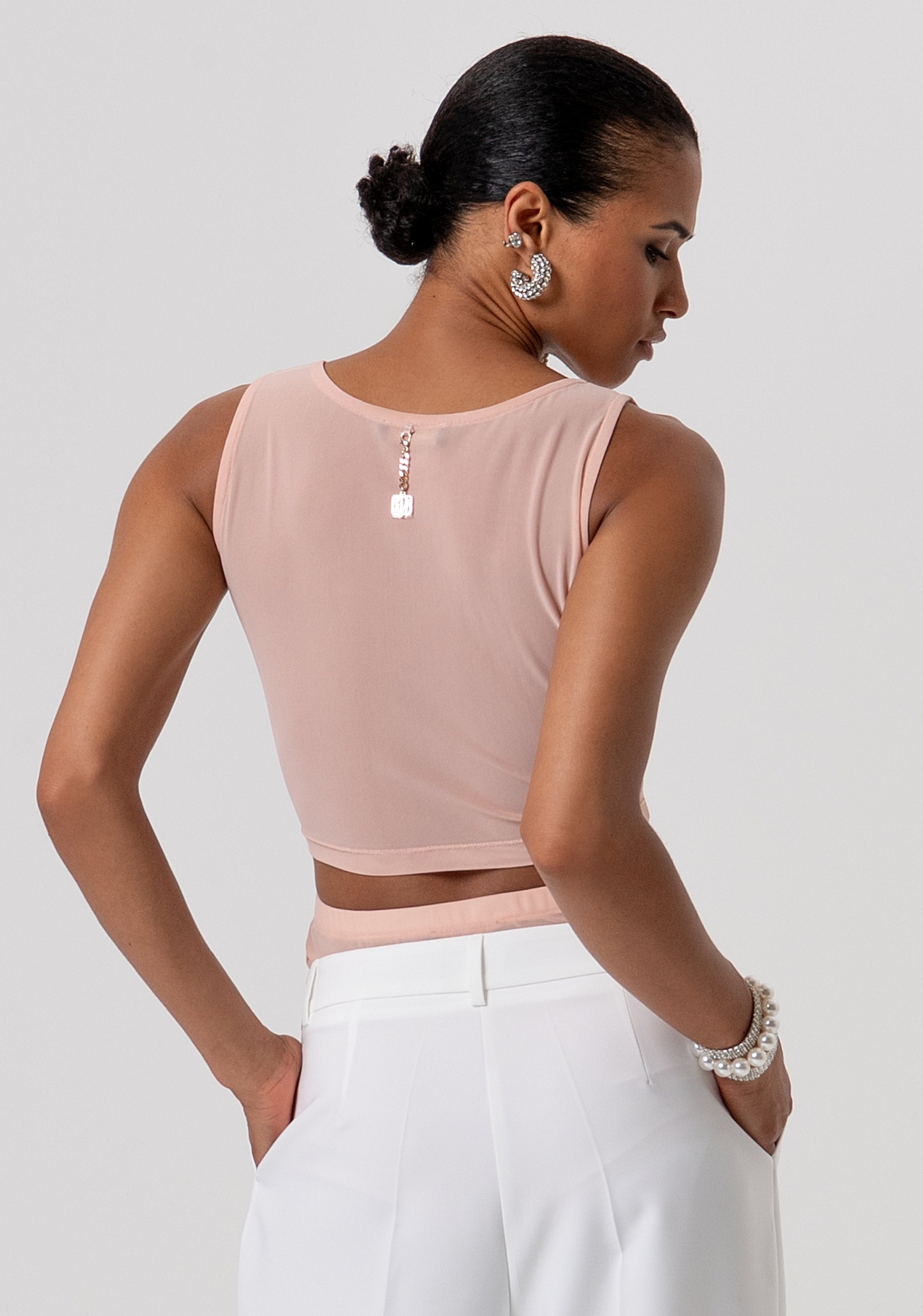 Top senza maniche cropped con strass