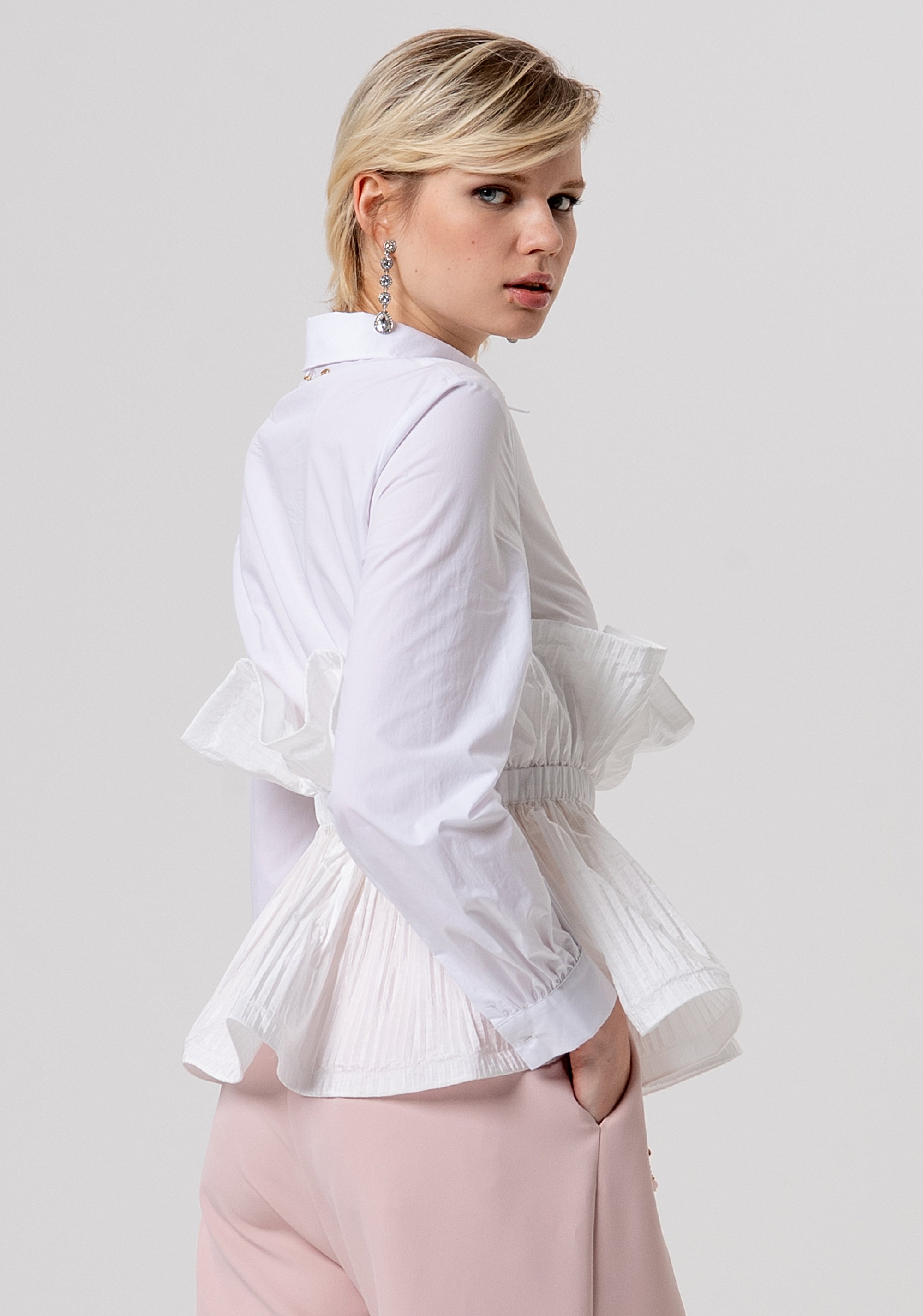 Camicia regular in popeline con gale plissettate