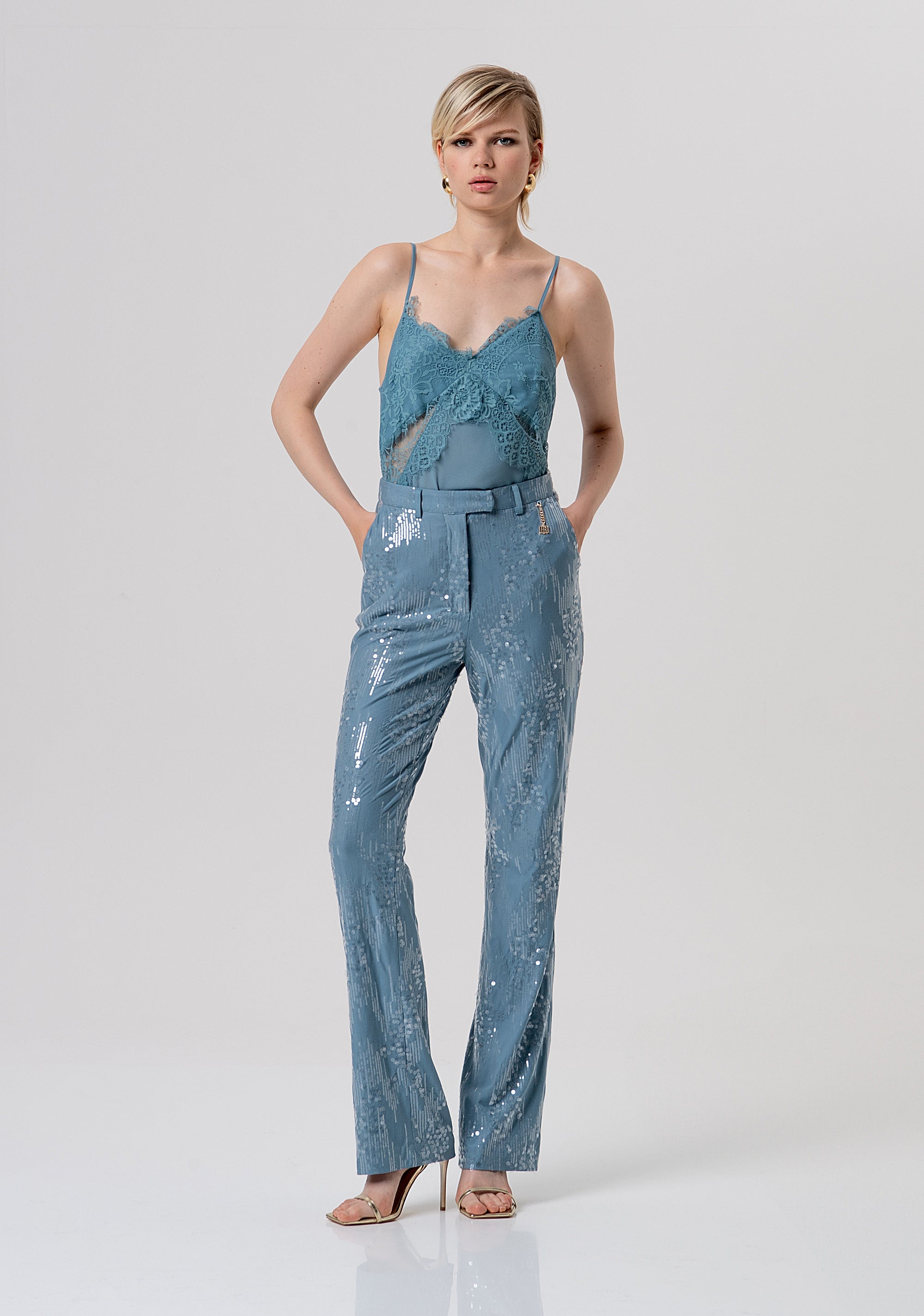 Pantalone flare in tessuto con paillettes FQ26SV3002W498N6-C33 Fracomina