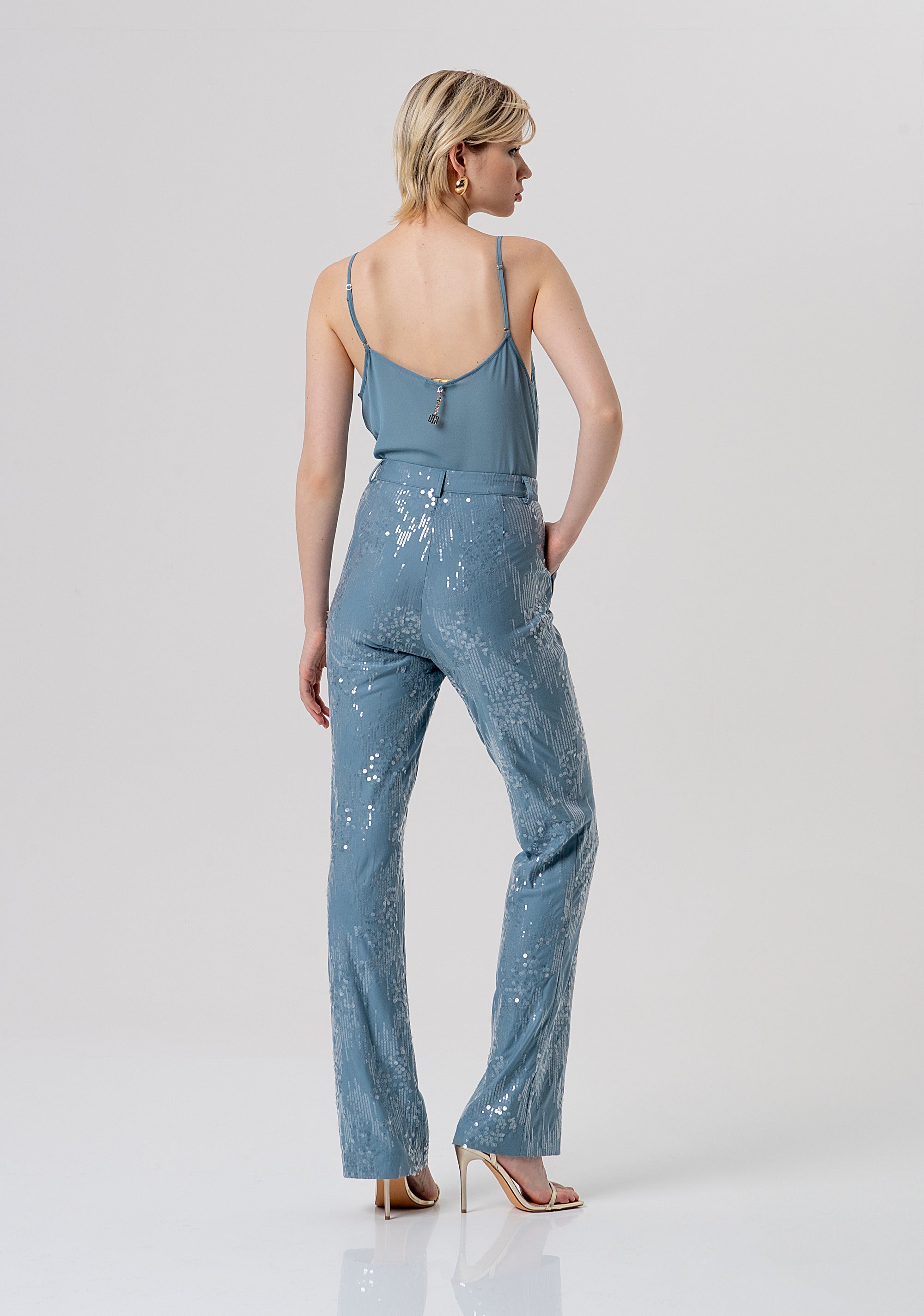 Pantalone flare in tessuto con paillettes FQ26SV3002W498N6-C33 Fracomina