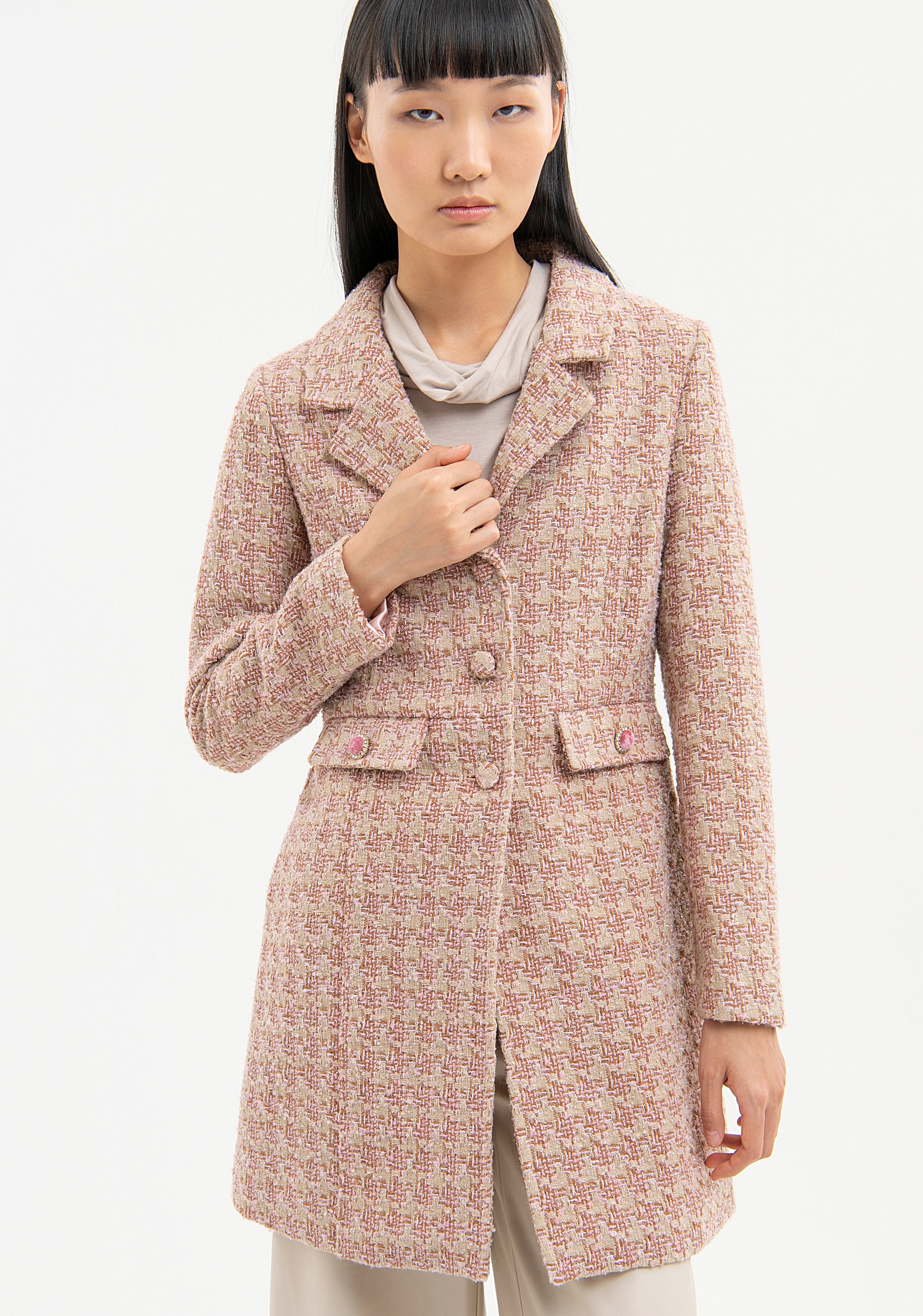 Cappotto slim monopetto in tweed FR23WC1009W578F7 Fracomina