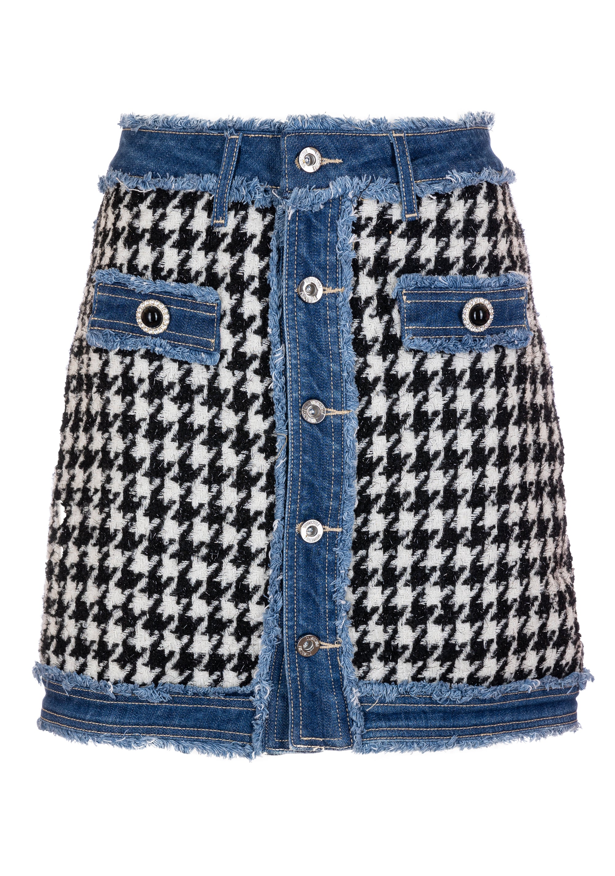 Gonna slim mini in pied de poule con inserti in denim FR23WG5002W63301 Fracomina