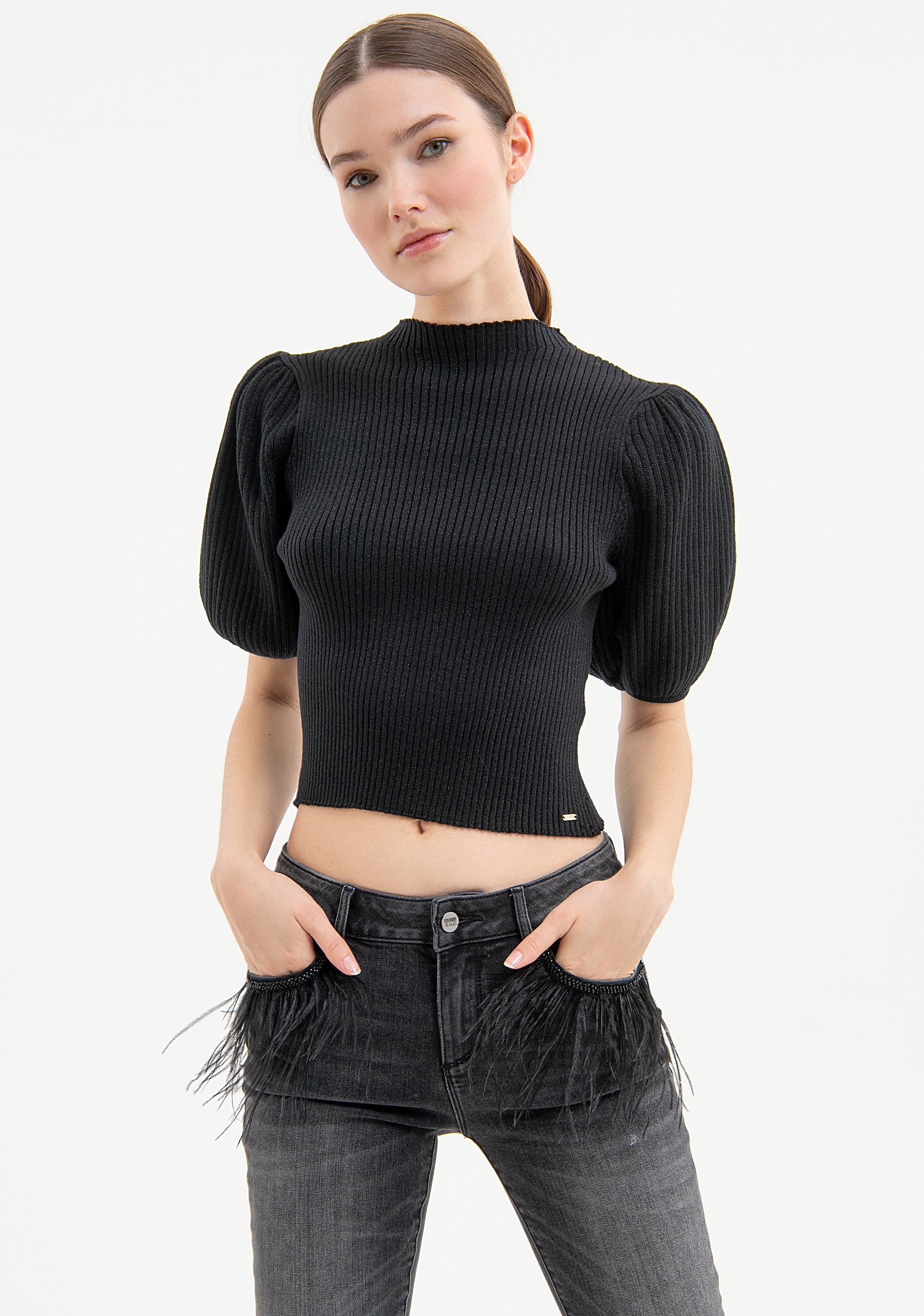Maglia slim cropped con lurex FR23WT7028K501Q7-I83 Fracomina