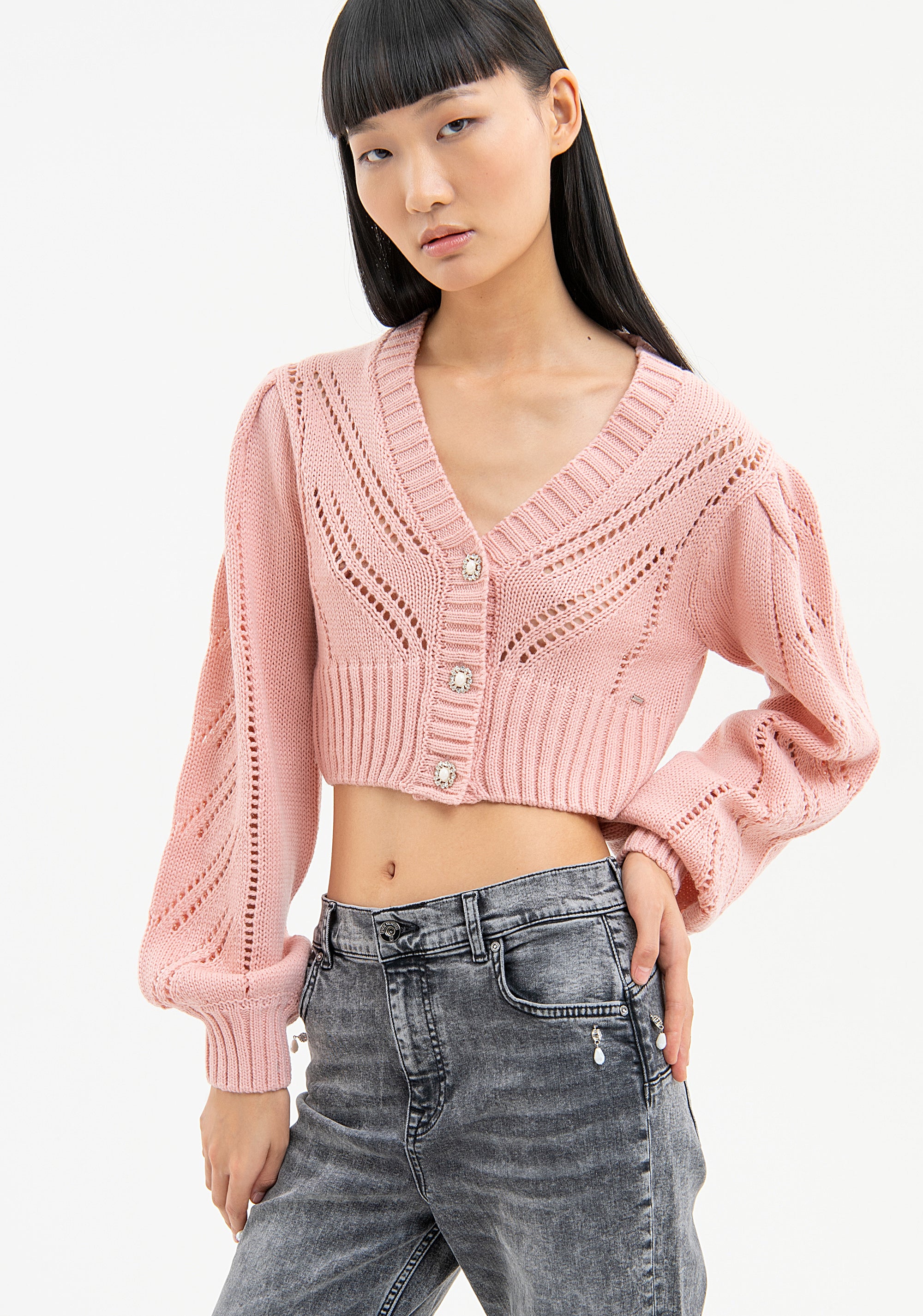 Cardigan regular cropped traforato