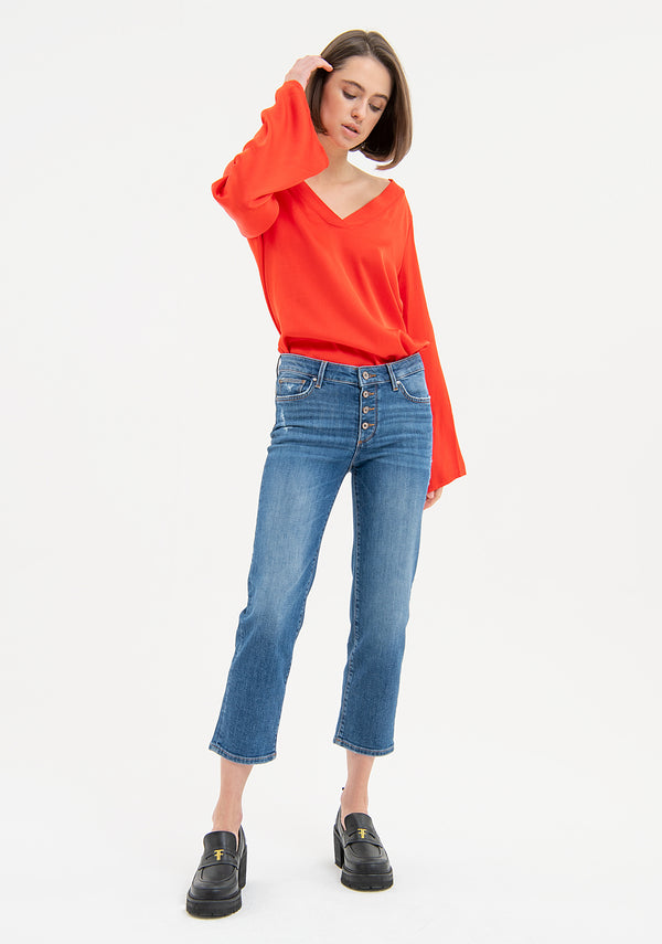 Jeans cropped effetto push up in denim con lavaggio vintage FR23WV8010D40002 Fracomina