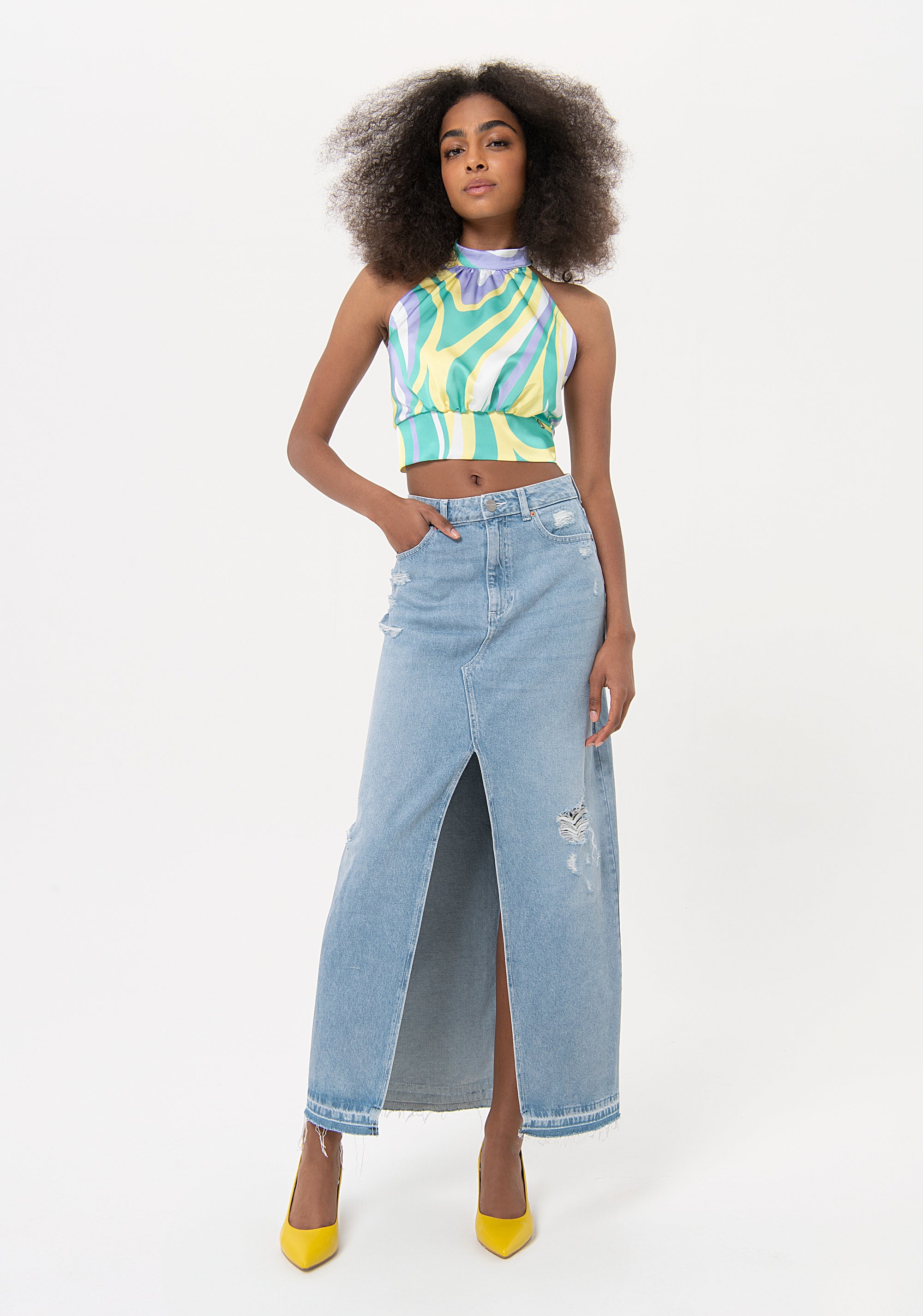 Gonna regular lunga in denim con lavaggio chiaro FR24SG5005D419O1-437 Fracomina