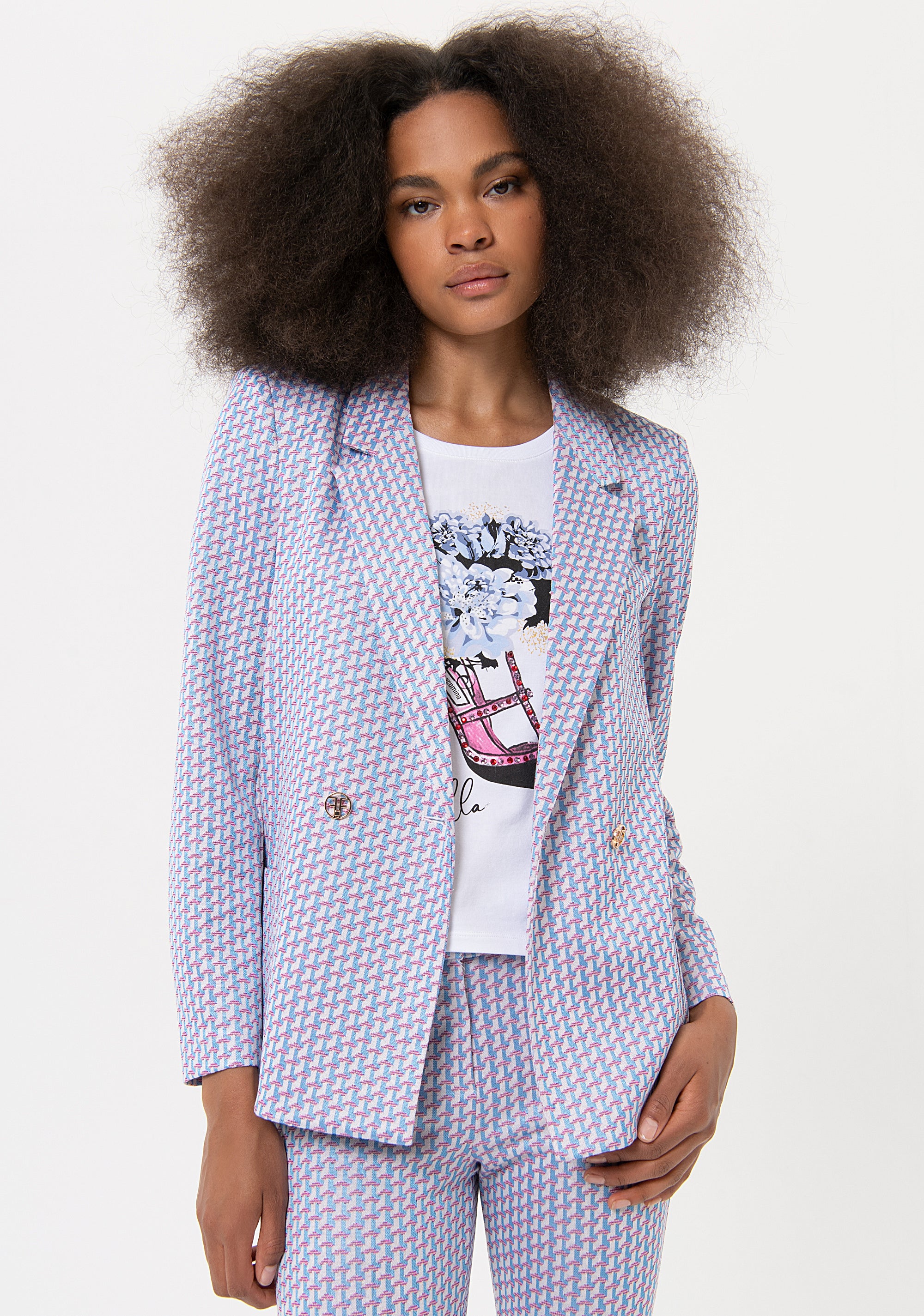 Blazer regular doppiopetto in fantasia geometrica FR24SJ3008W691F8 Fracomina