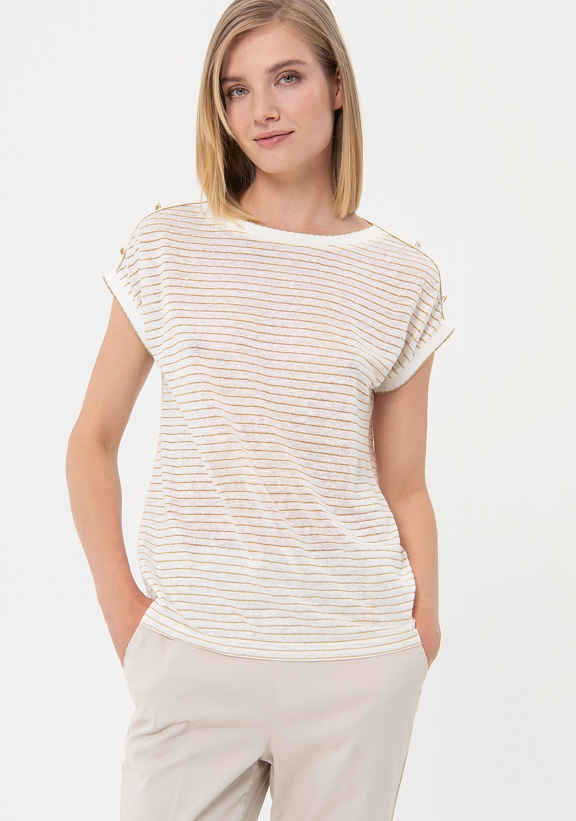 Top regular in cotone e lino con lurex FR24ST1046J449Q7 Fracomina