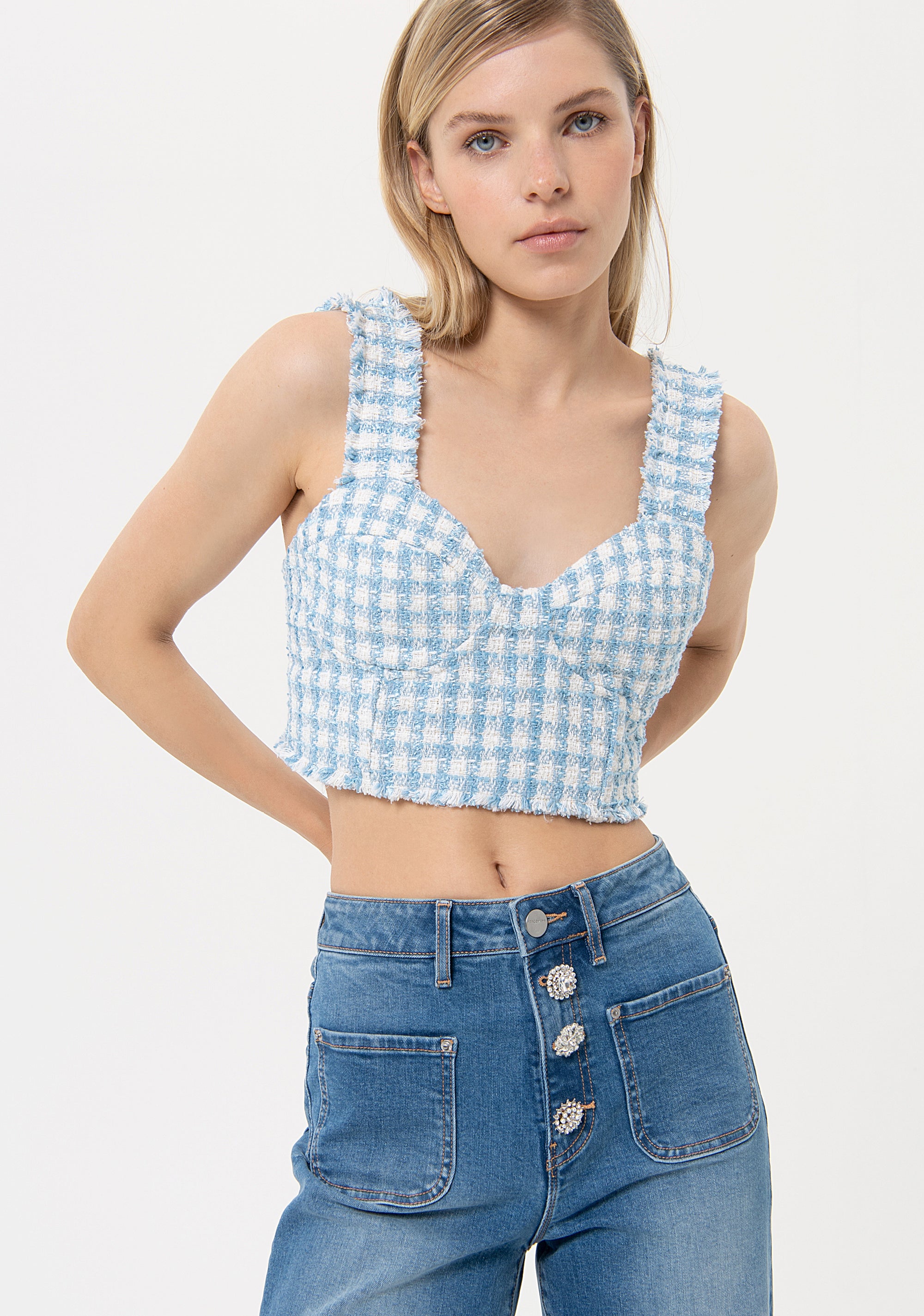 Top senza maniche cropped a quadri