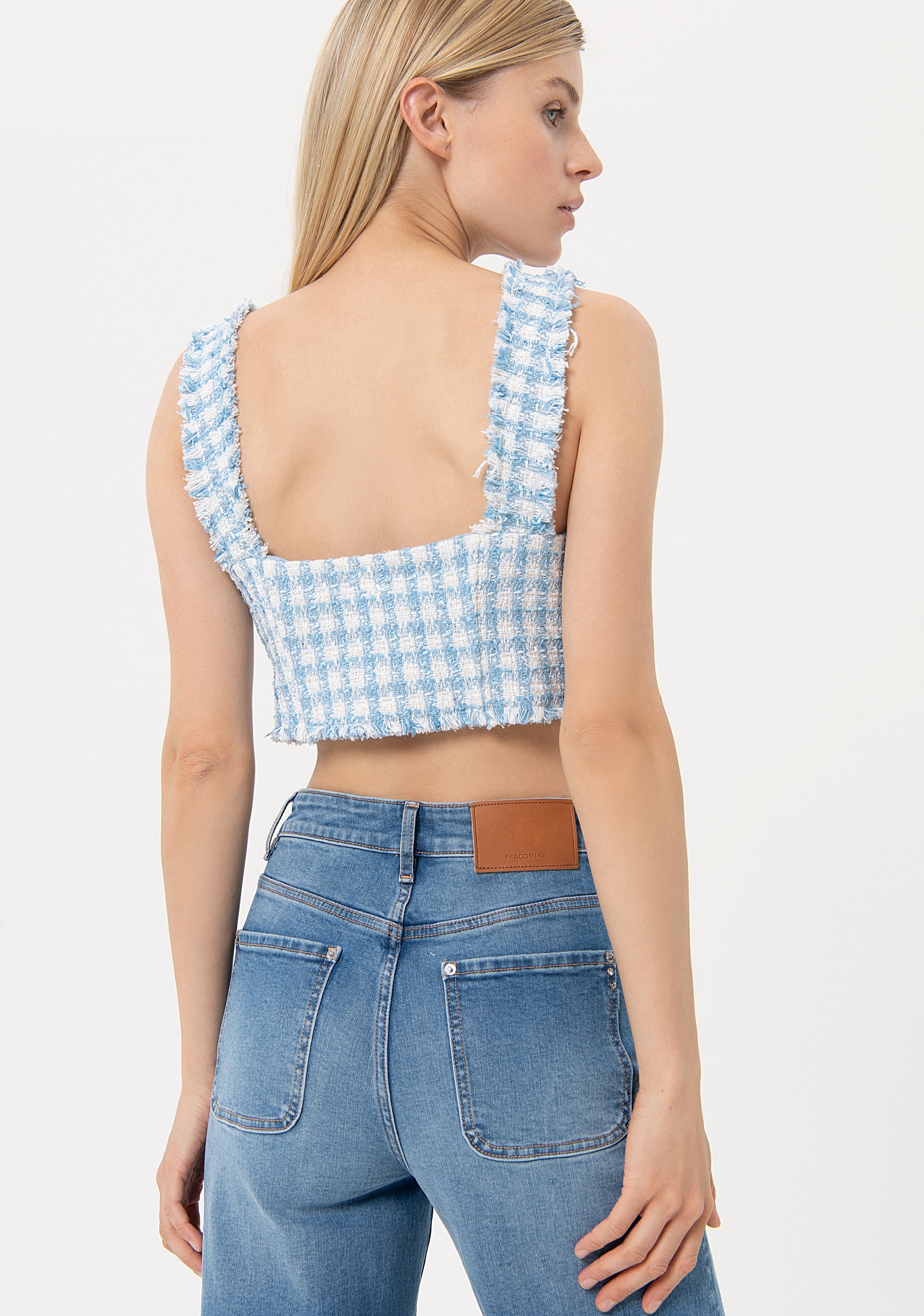 Top senza maniche cropped a quadri