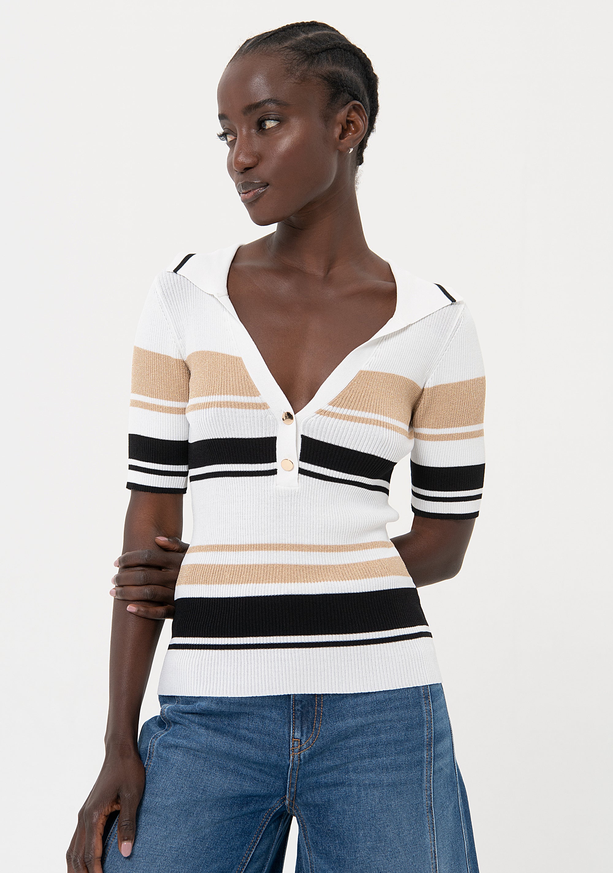 Polo slim in maglia a righe FR24ST7004K420N8 Fracomina