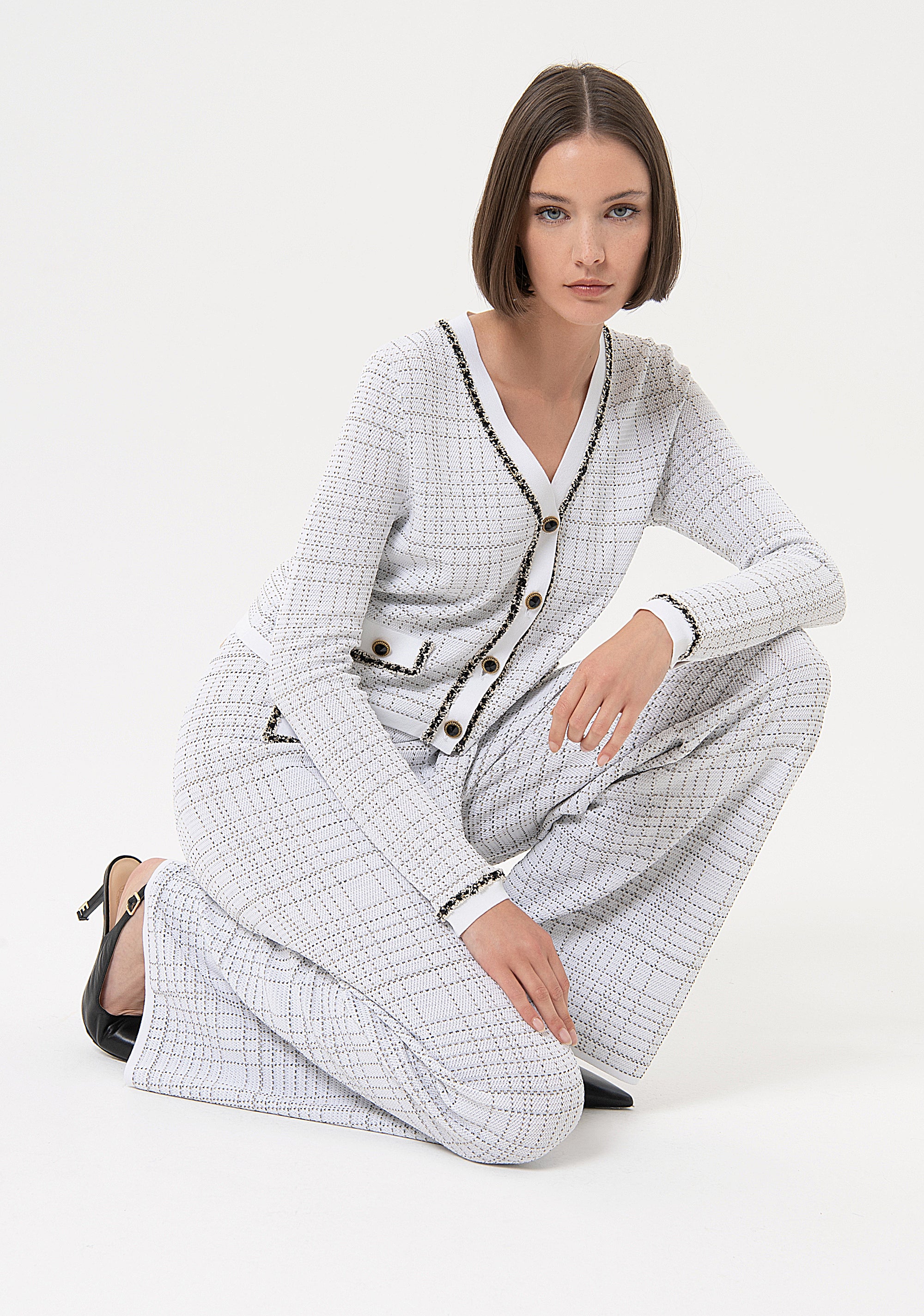Pantaloni a palazzo flare in jacquard FR24SV2012K420Q7 Fracomina