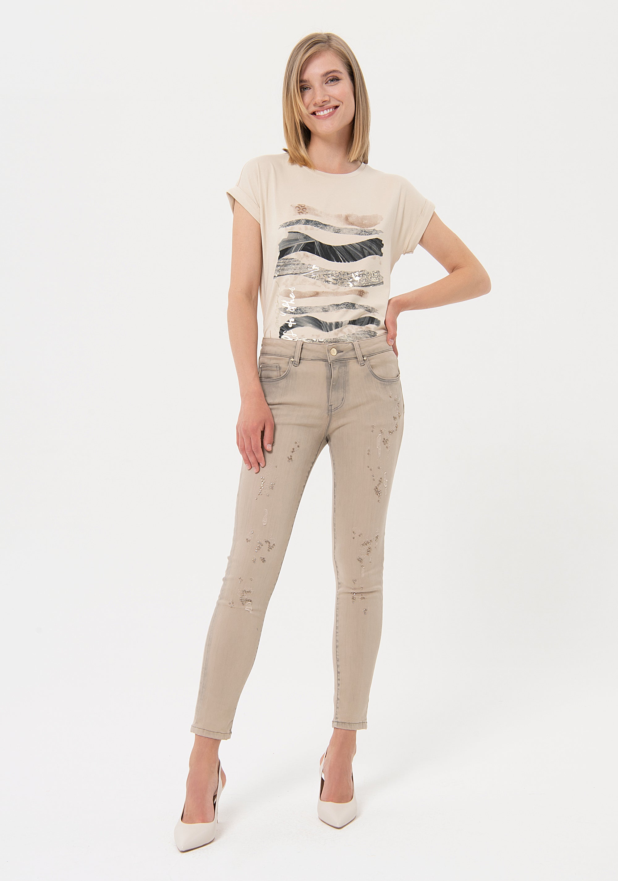 Jeans skinny effetto push up in denim grigio sovrattinto con lavaggio bleached FR24SV8000D45801 Fracomina