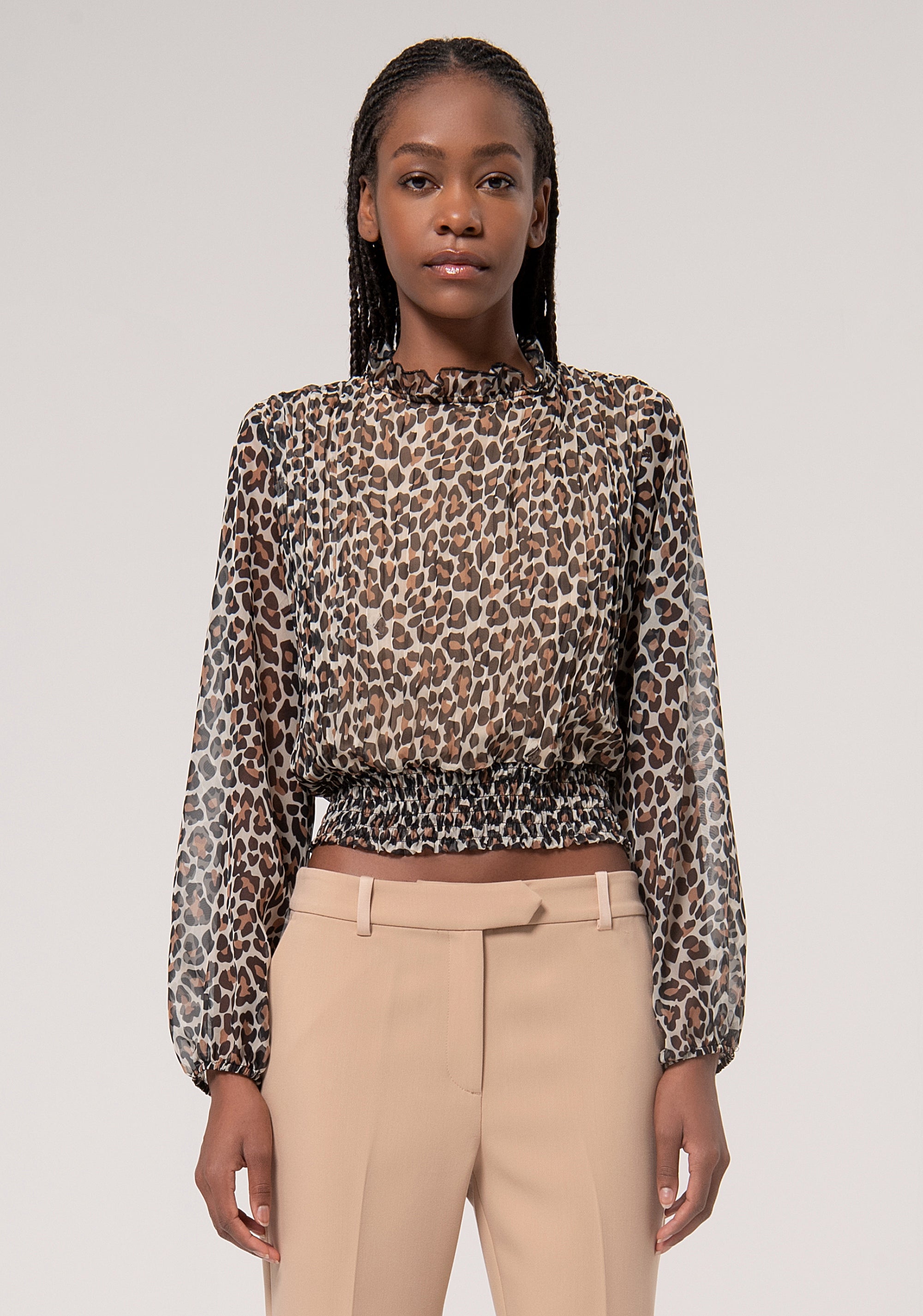Blusa cropped plissettata in fantasia animalier FR24WT1006W421L7 FRACOMINA