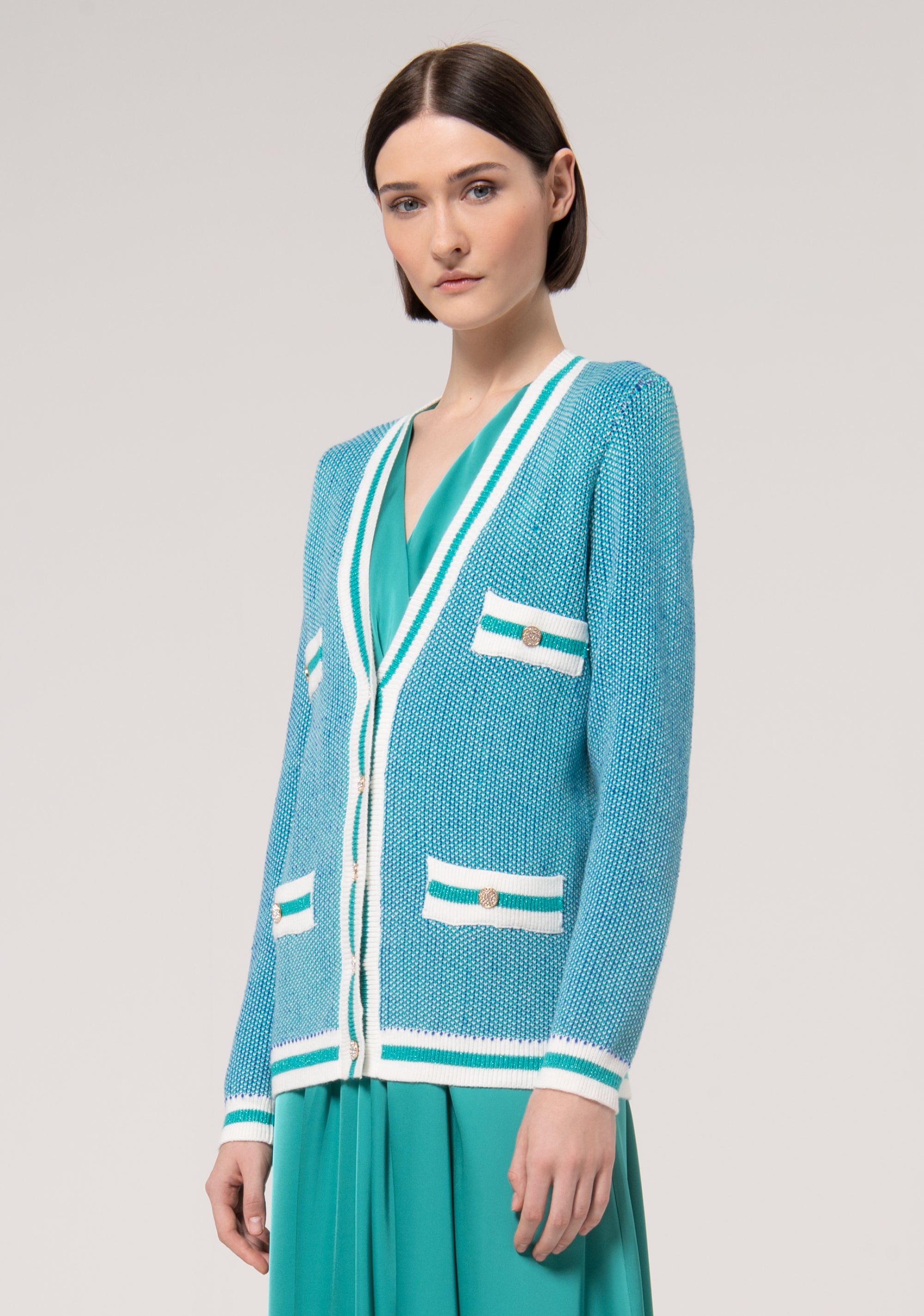 Cardigan ampio in jacquard bicolore con lurex FR24WT8025K459F8-S72 Fracomina