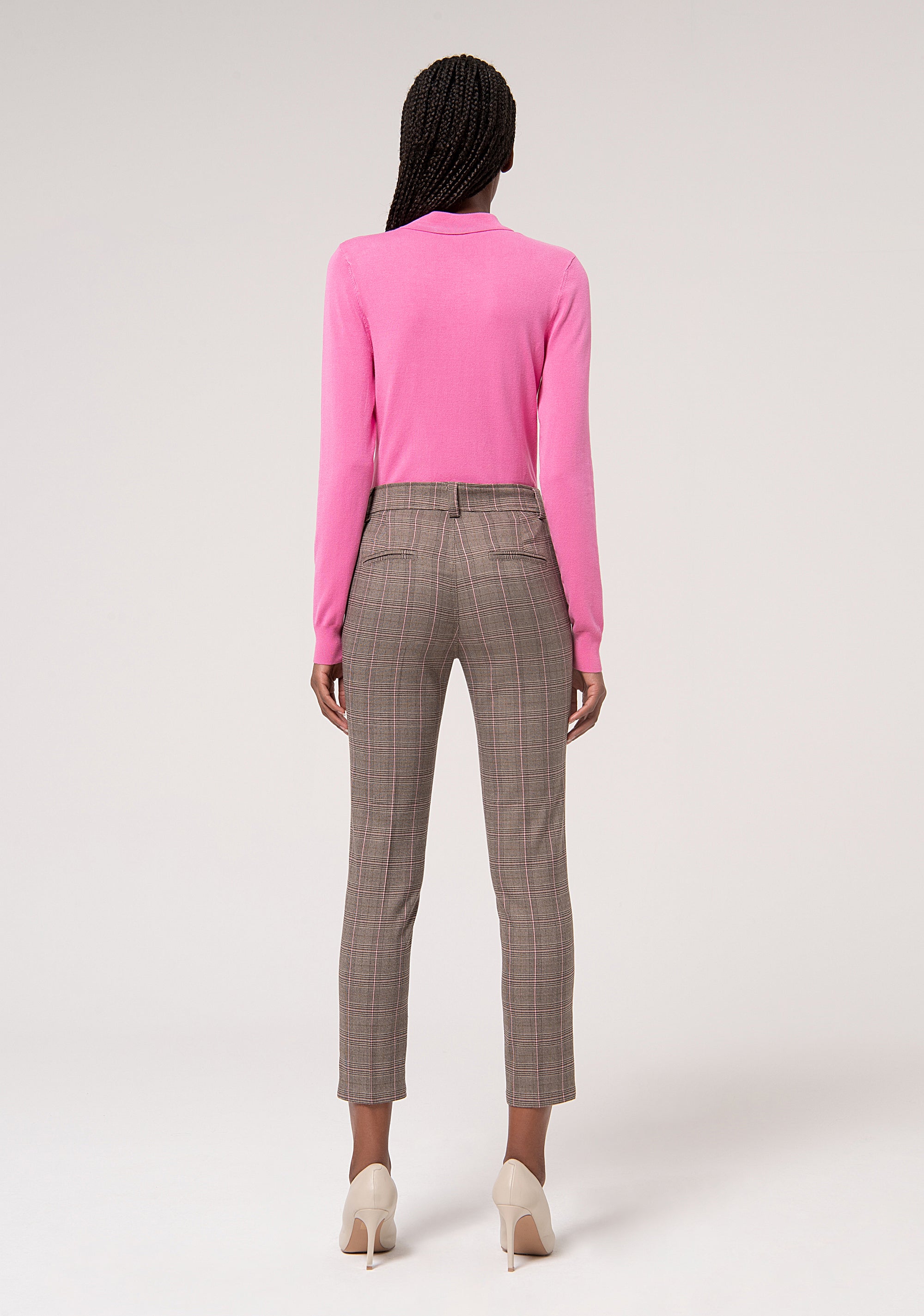 Pantalone chino slim in tessuto Principe di Galles