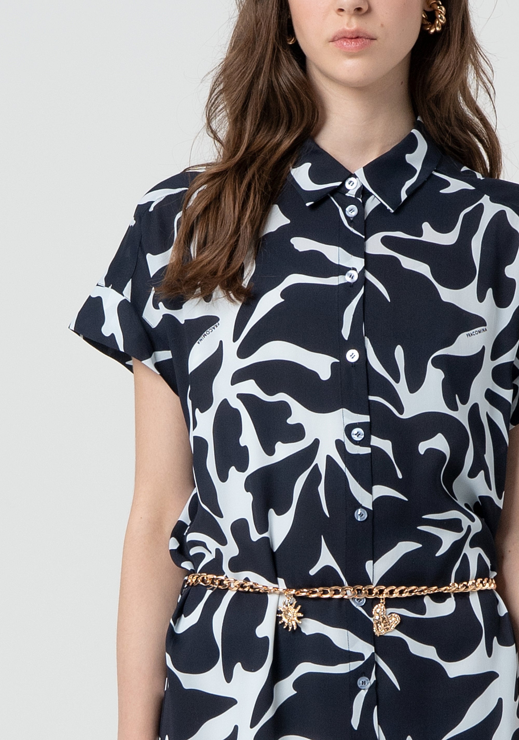 LONG CHEMISIER DRESS WITH BELT BLACKWHITE