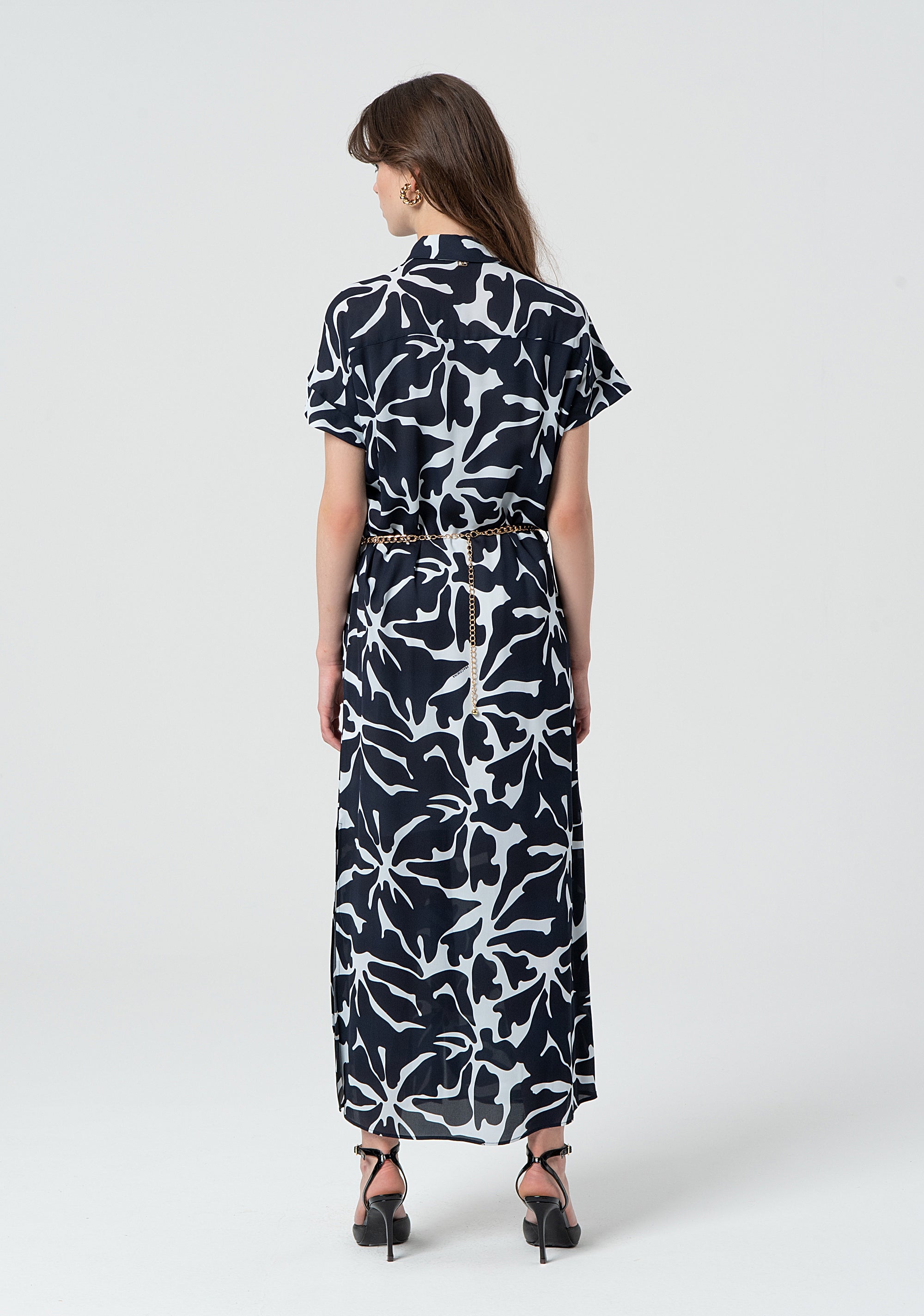 LONG CHEMISIER DRESS WITH BELT BLACKWHITE