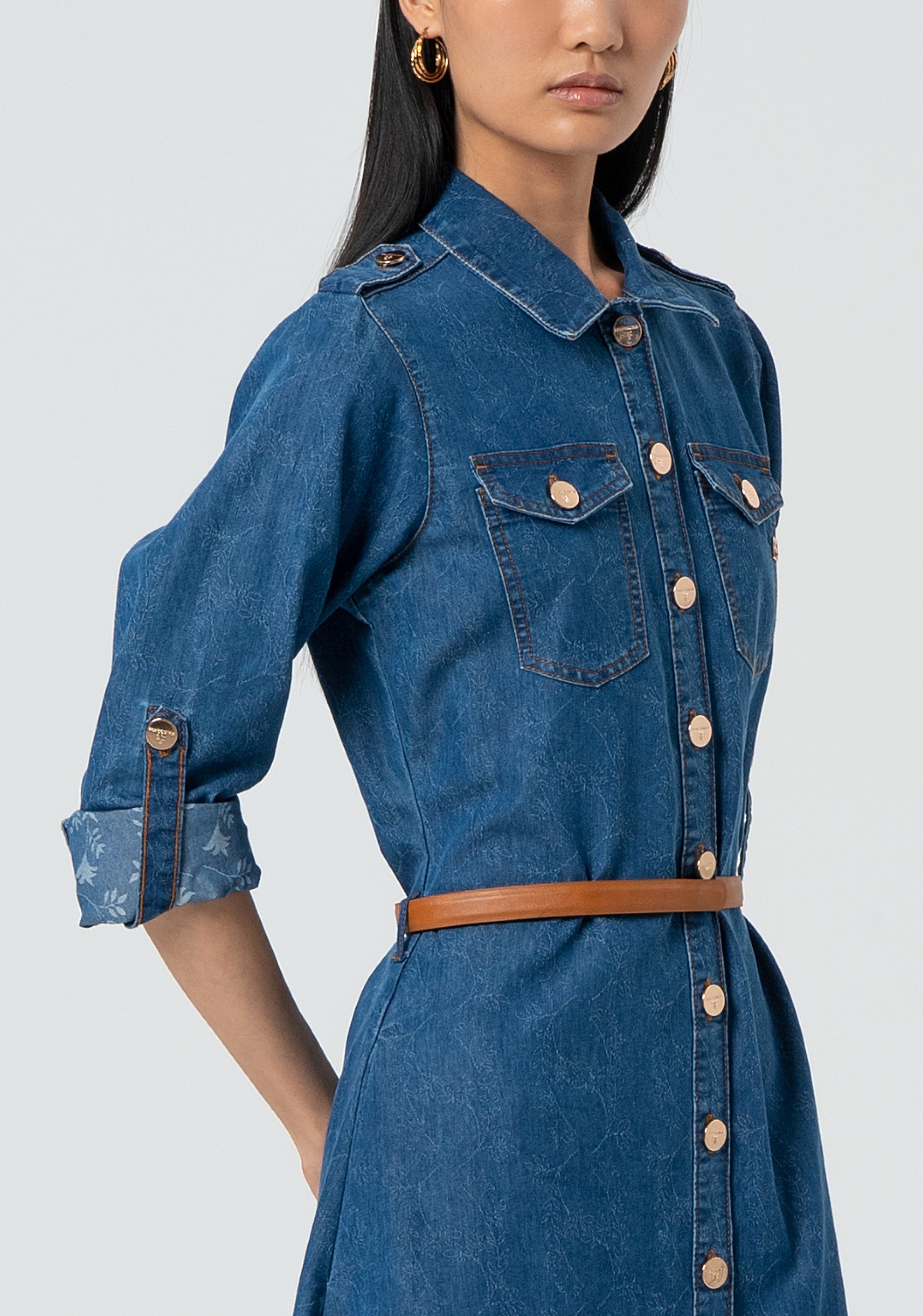 Abito regular chemisier lungo in denim jacquard FR25SD4004D417V6-349 Fracomina