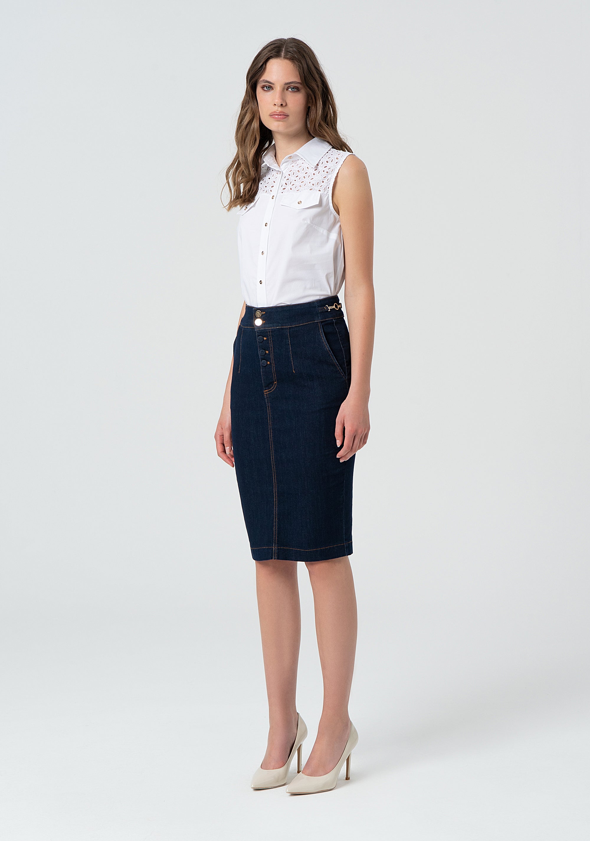 Gonna aderente midi in denim con lavaggio scuro FR25SG5004D46093-L23 Fracomina