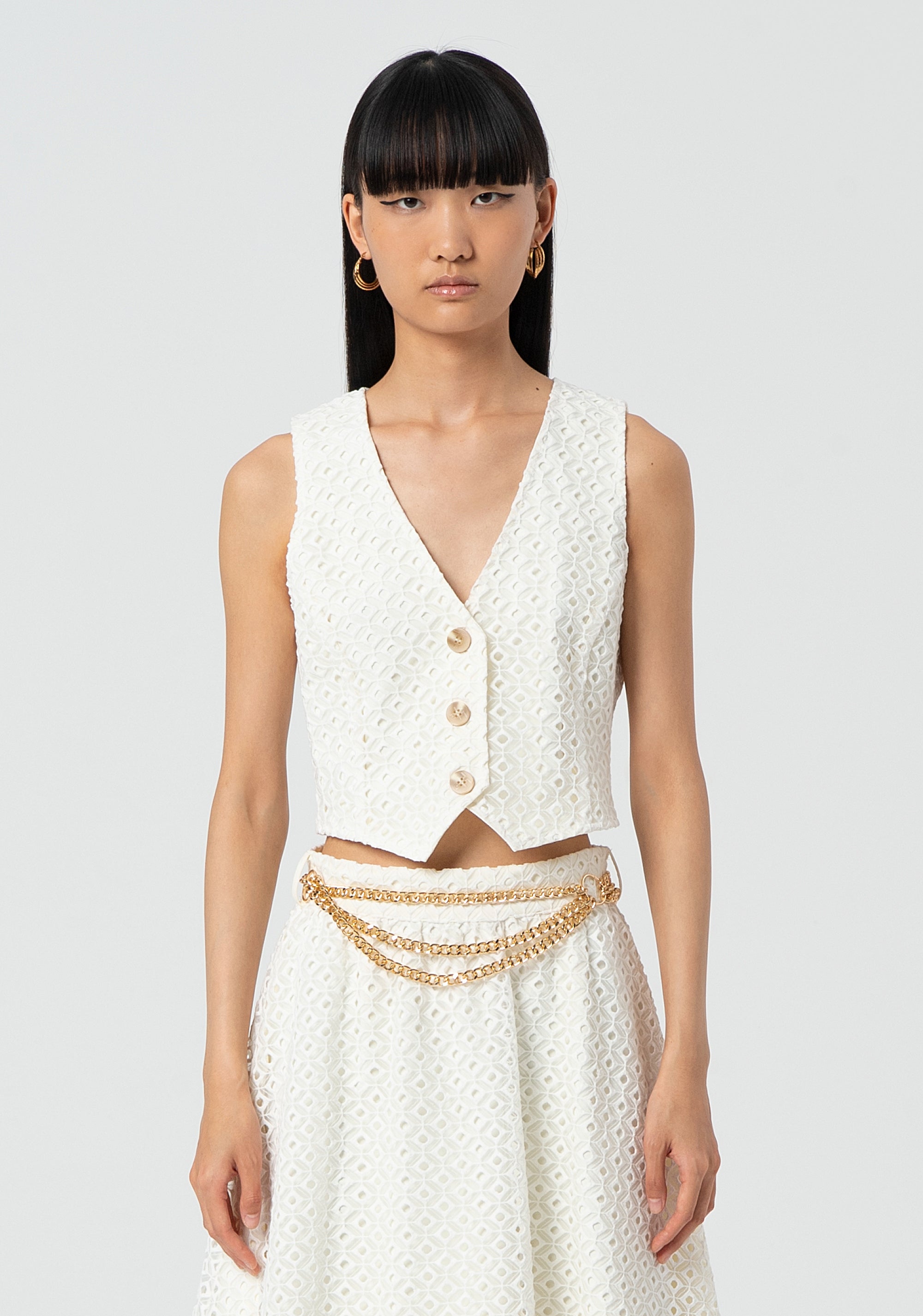 Gilet cropped in pizzo San Gallo FR25SJ5009W772G1-108 Fracomina