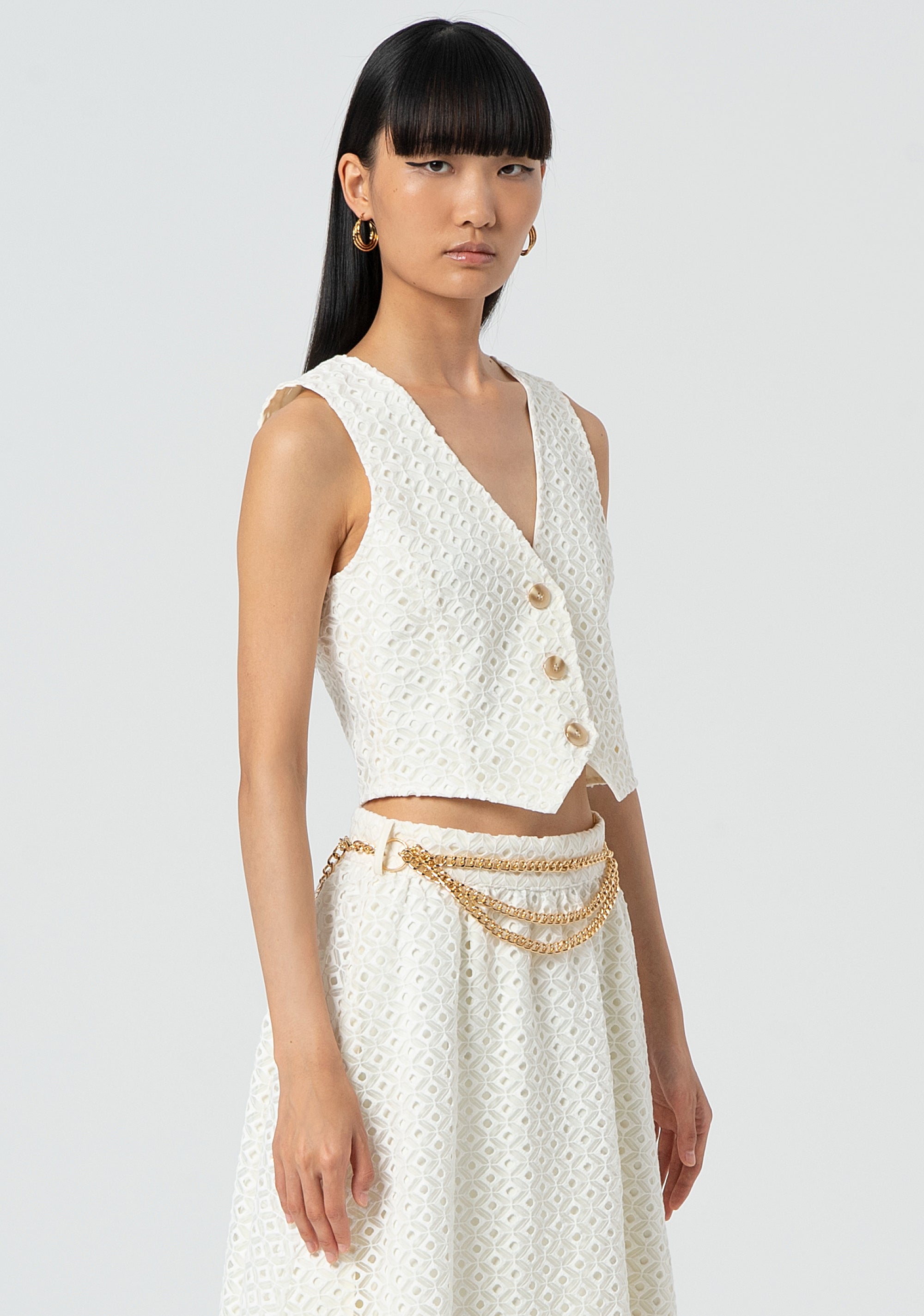 Gilet cropped in pizzo San Gallo FR25SJ5009W772G1-108 Fracomina