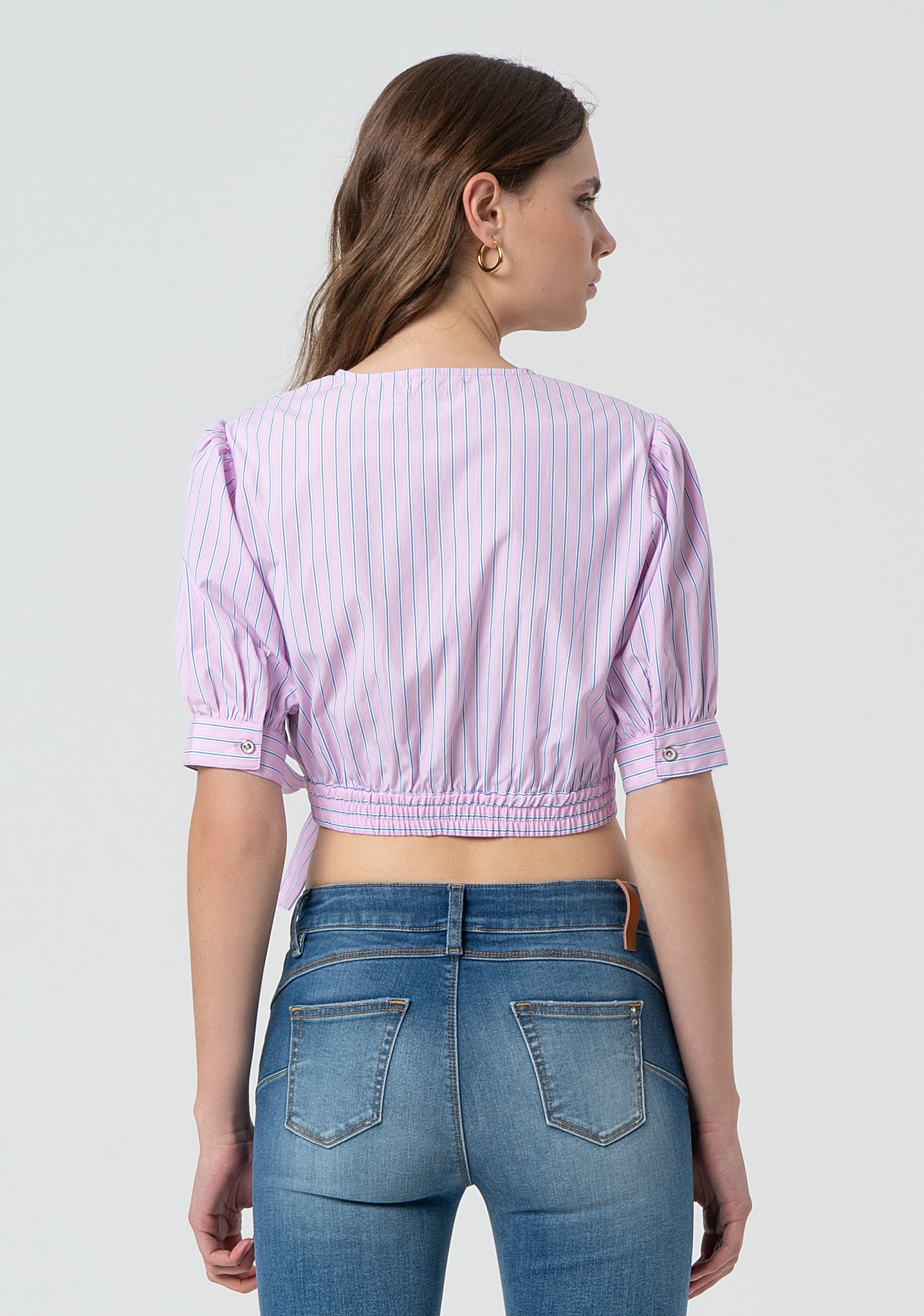 Top cropped a righe con ricami FR25ST1006W696N8-238 Fracomina