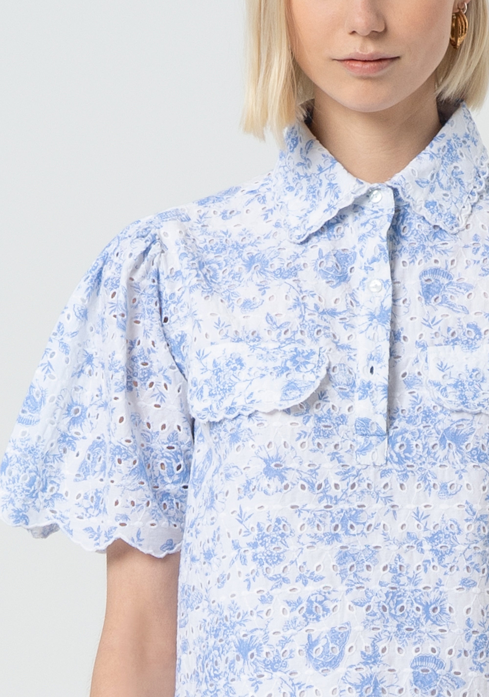 Blusa regular in pizzo San Gallo con stampa floreale FR25ST1007W404R8-L62 Fracomina