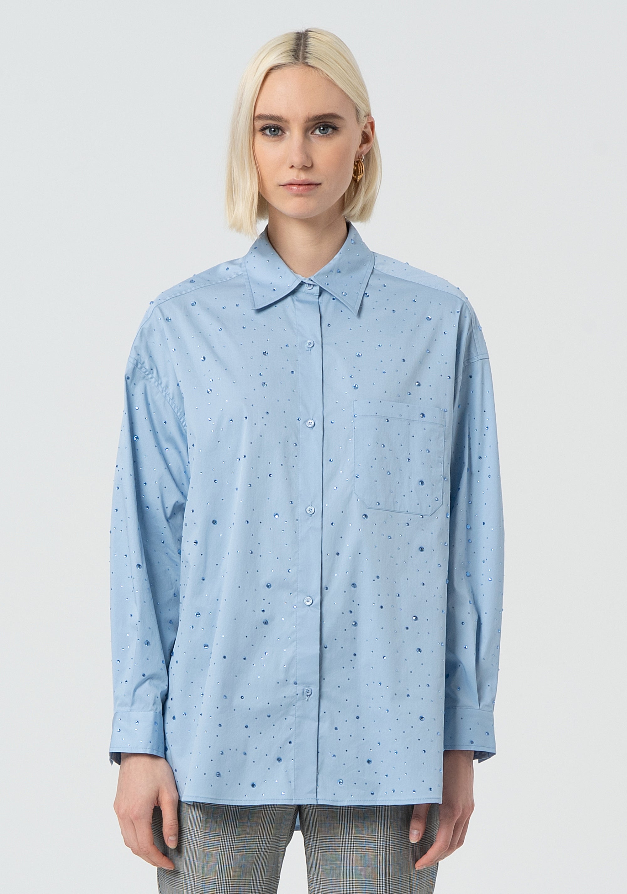 Camicia over in popeline con strass FR25ST6002W52001-252 Fracomina