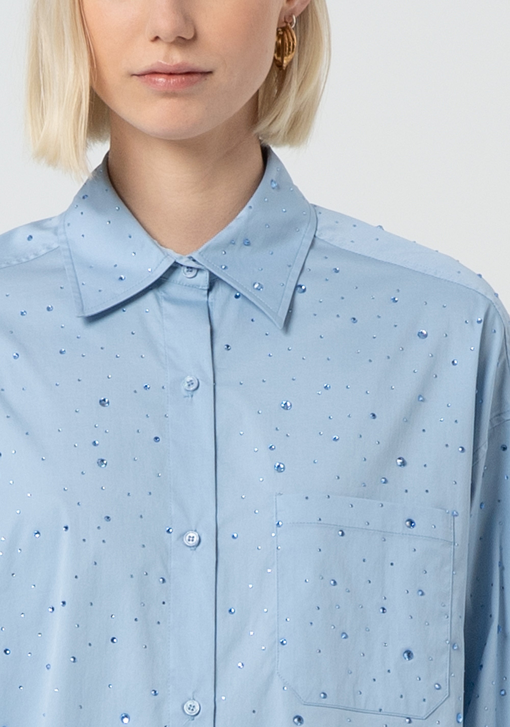 Camicia over in popeline con strass FR25ST6002W52001-252 Fracomina