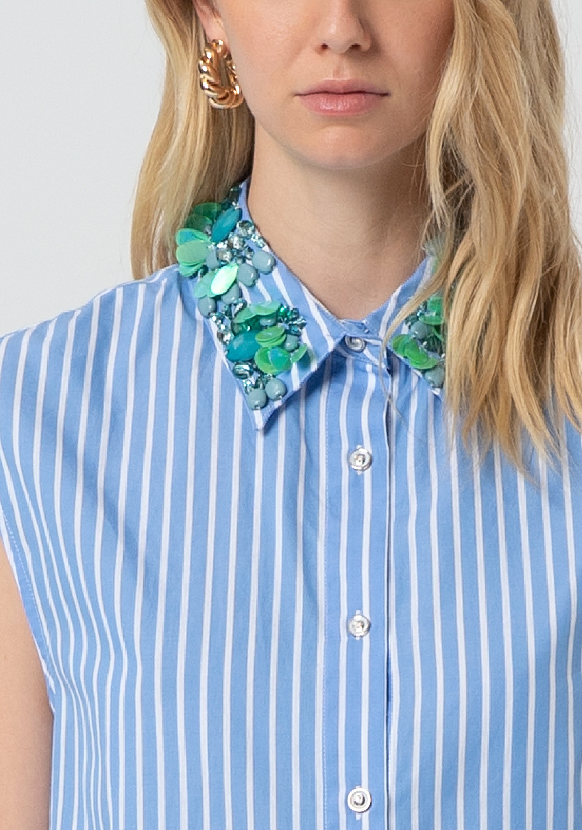 Camicia lunga senza maniche in popeline a righe FR25ST6011W400N8-M02 Fracomina