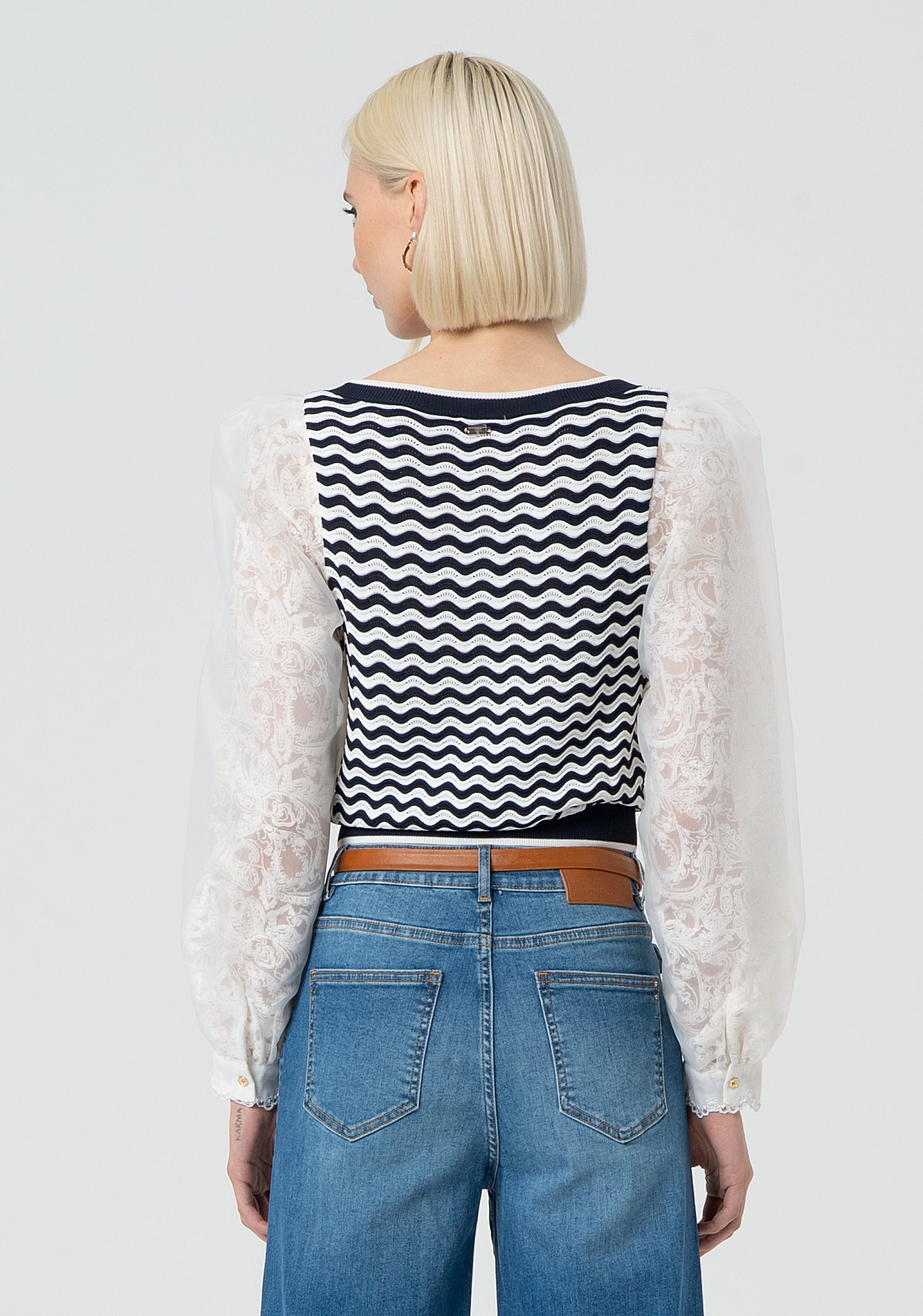 Maglia aderente a righe con maniche lunghe in pizzo FR25ST7019K421G1-957 Fracomina