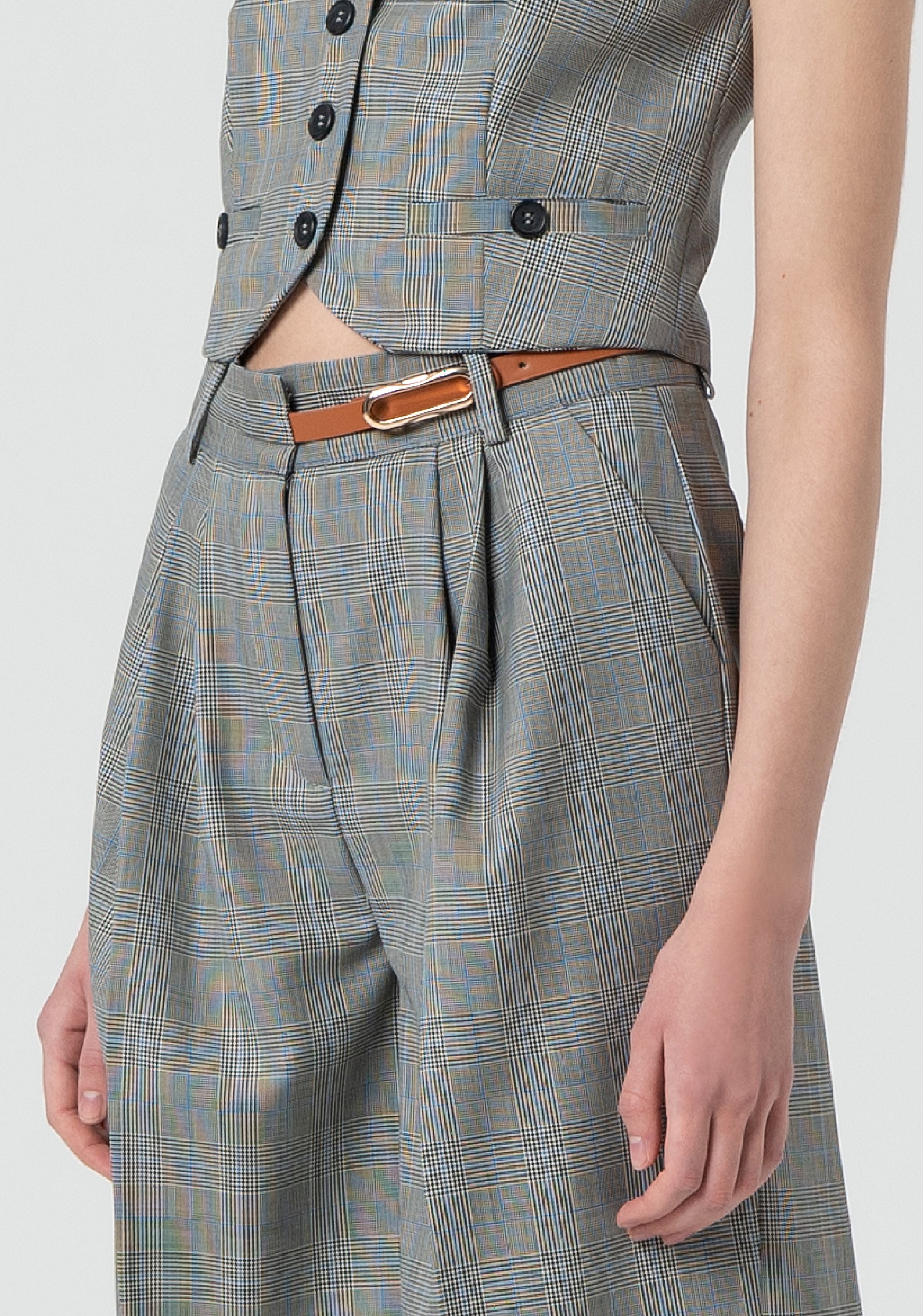 Pantaloni a palazzo in Principe di Galles con lana FR25SV3008W75995-210 Fracomina