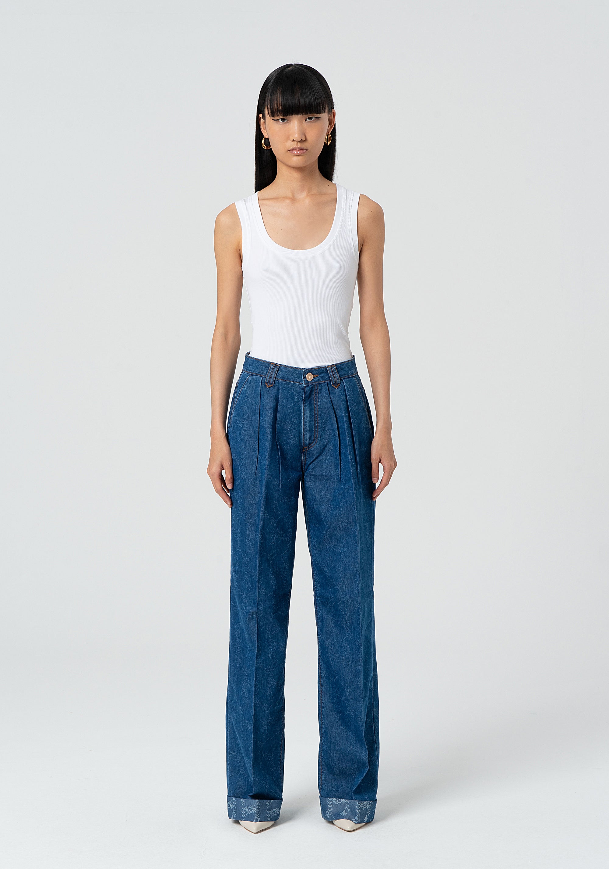 Pantalone linea dritta in denim jacquard con lavaggio medio FR25SV3011D417V6-349 Fracomina