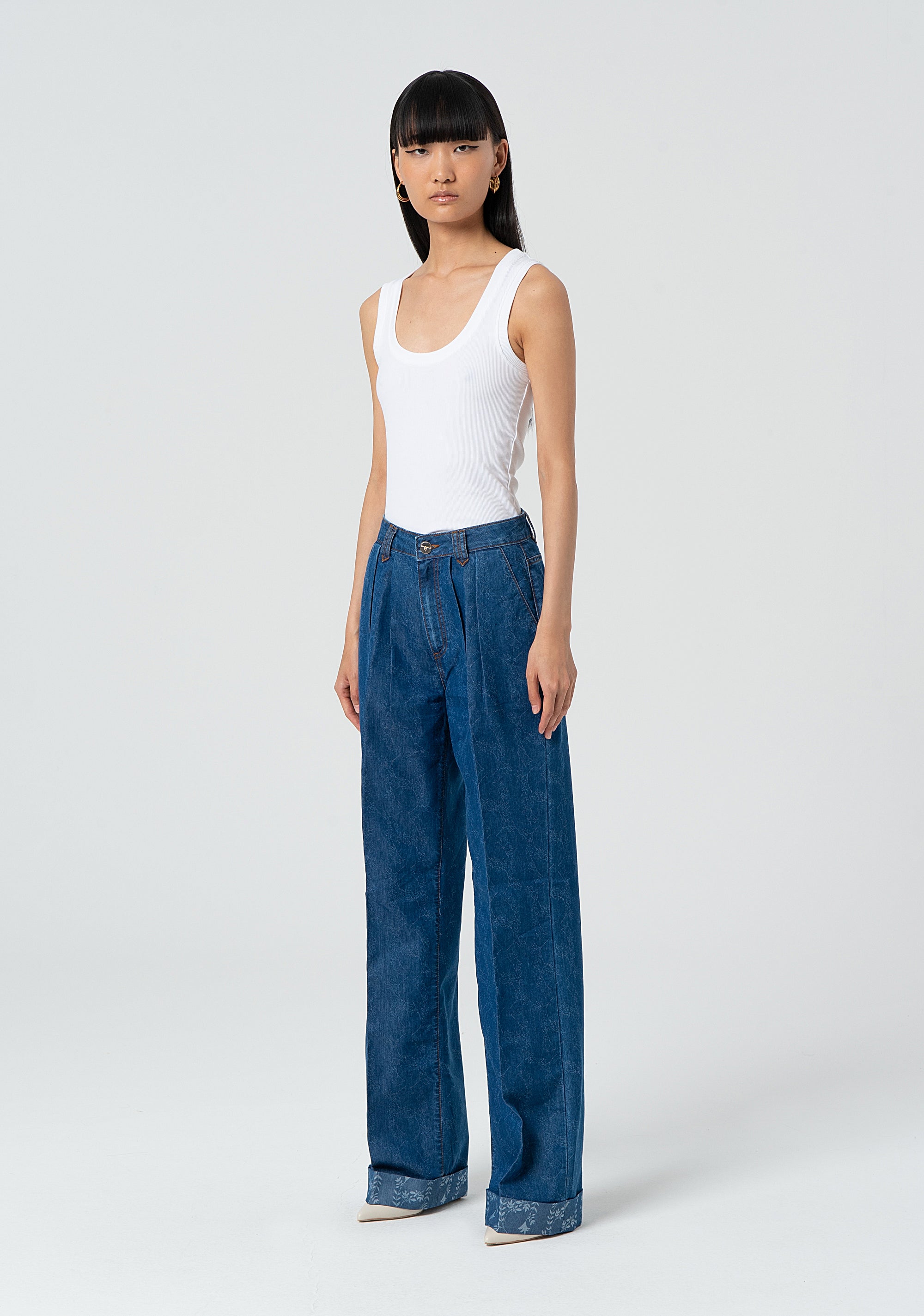 Pantalone linea dritta in denim jacquard con lavaggio medio FR25SV3011D417V6-349 Fracomina